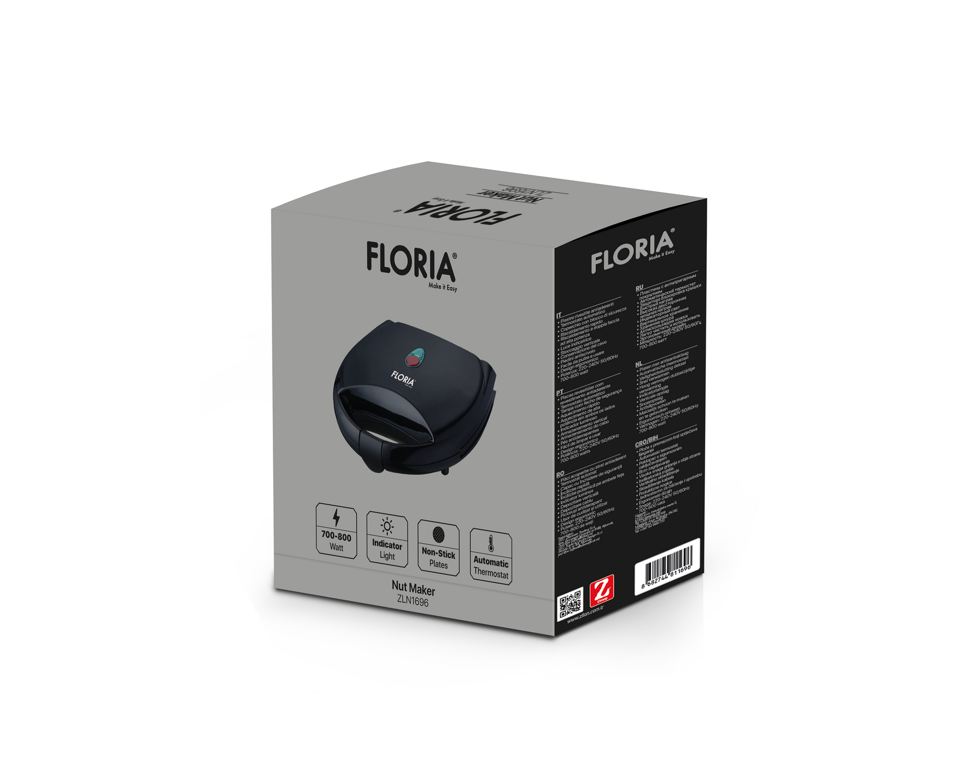 Aparat pentru preparat nuci Floria ZLN1696, 12 jumatati sau 6 nuci intregi, Indicator luminos, Incalzire rapida, Termostat automat, 800W