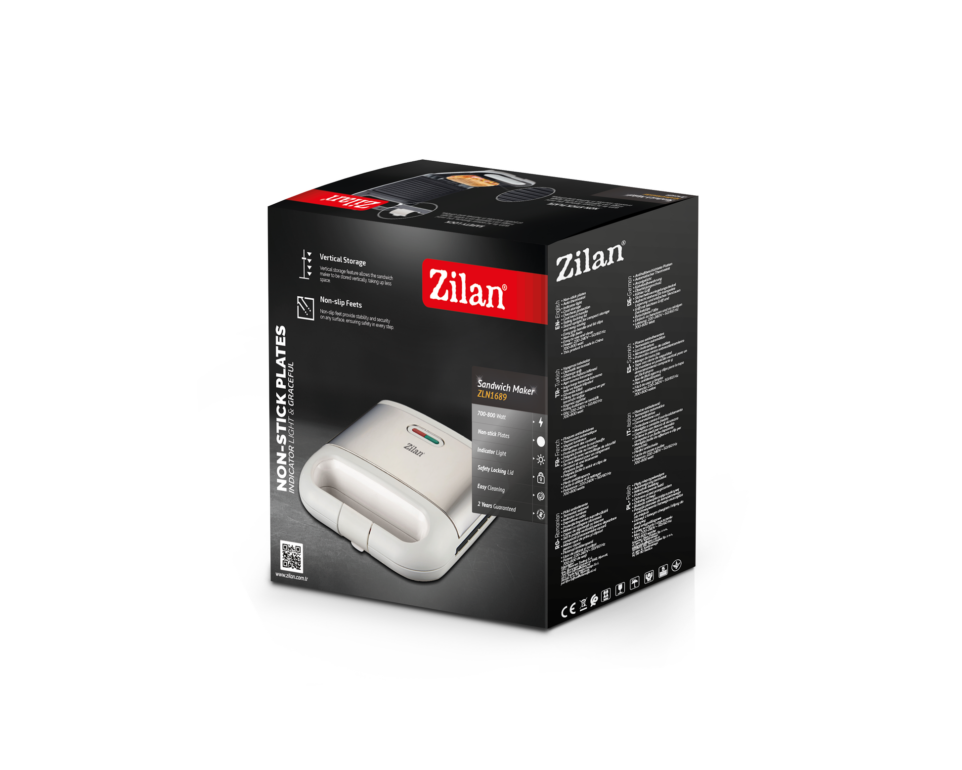 Aparat pentru facut sandwich Zilan ZLN1689, Termostat automat, Indicator luminos, Protectie supraincalzire, Picioruse antiderapante, 800W
