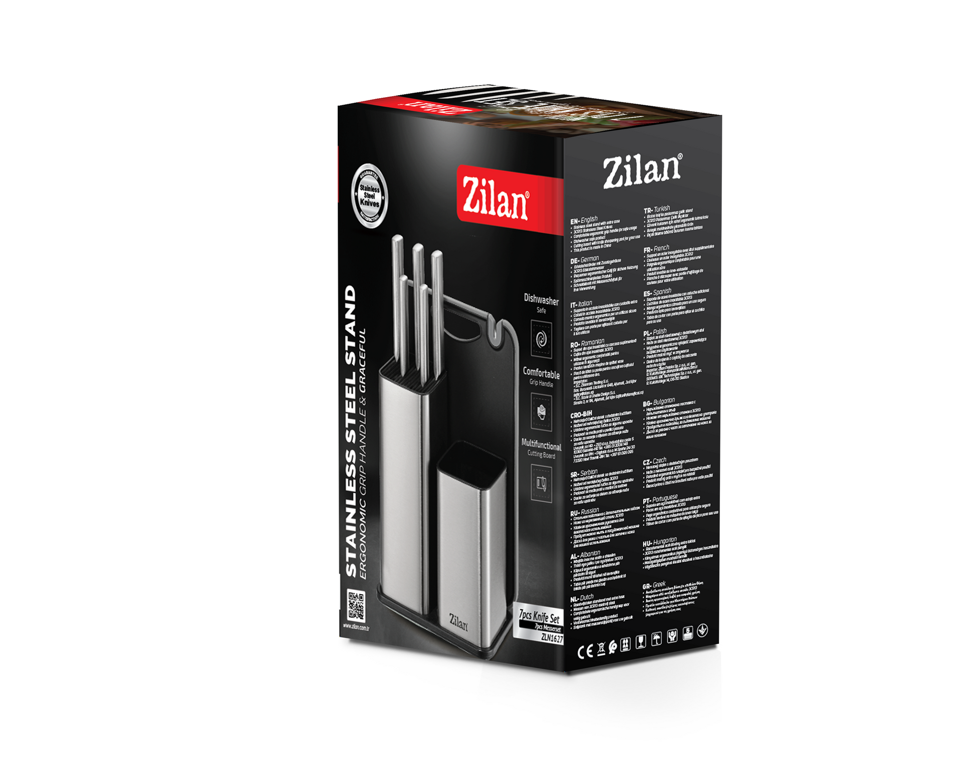Set cutite 7 piese Zilan ZLN1627, Suport inclus, Otel inoxidabil 3CR13, Compatibil masina de spalat vase