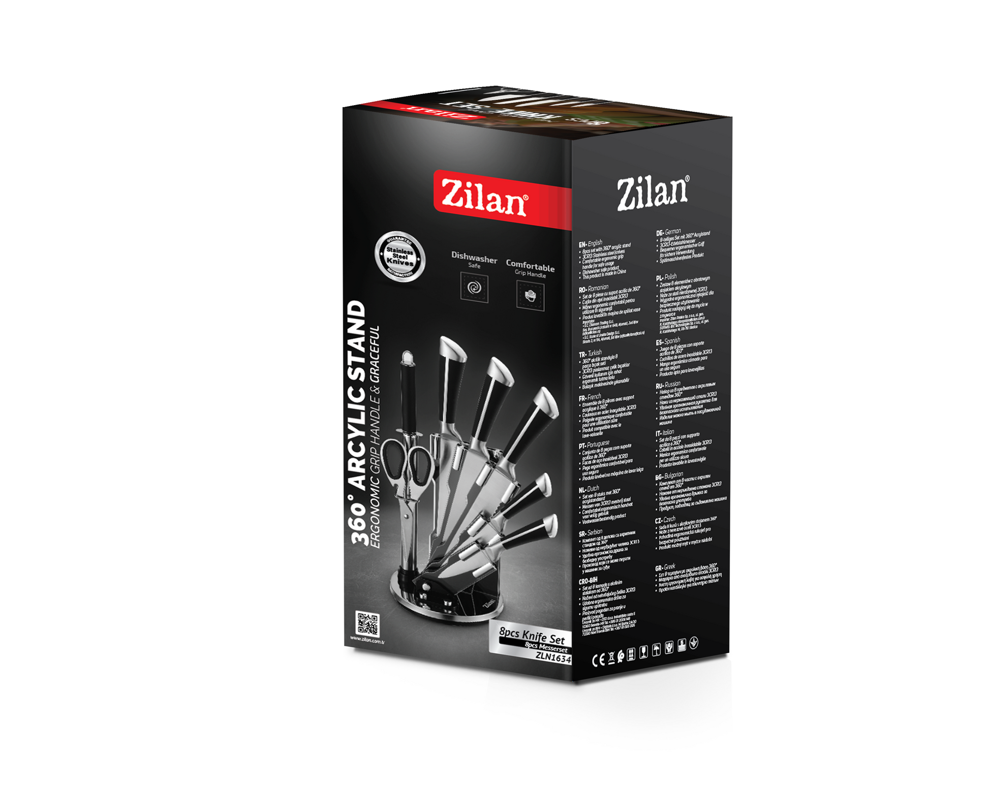 Set cutite 8 piese Zilan ZLN1634, Suport inclus, Otel inoxidabil 3CR13, Compatibil masina de spalat vase