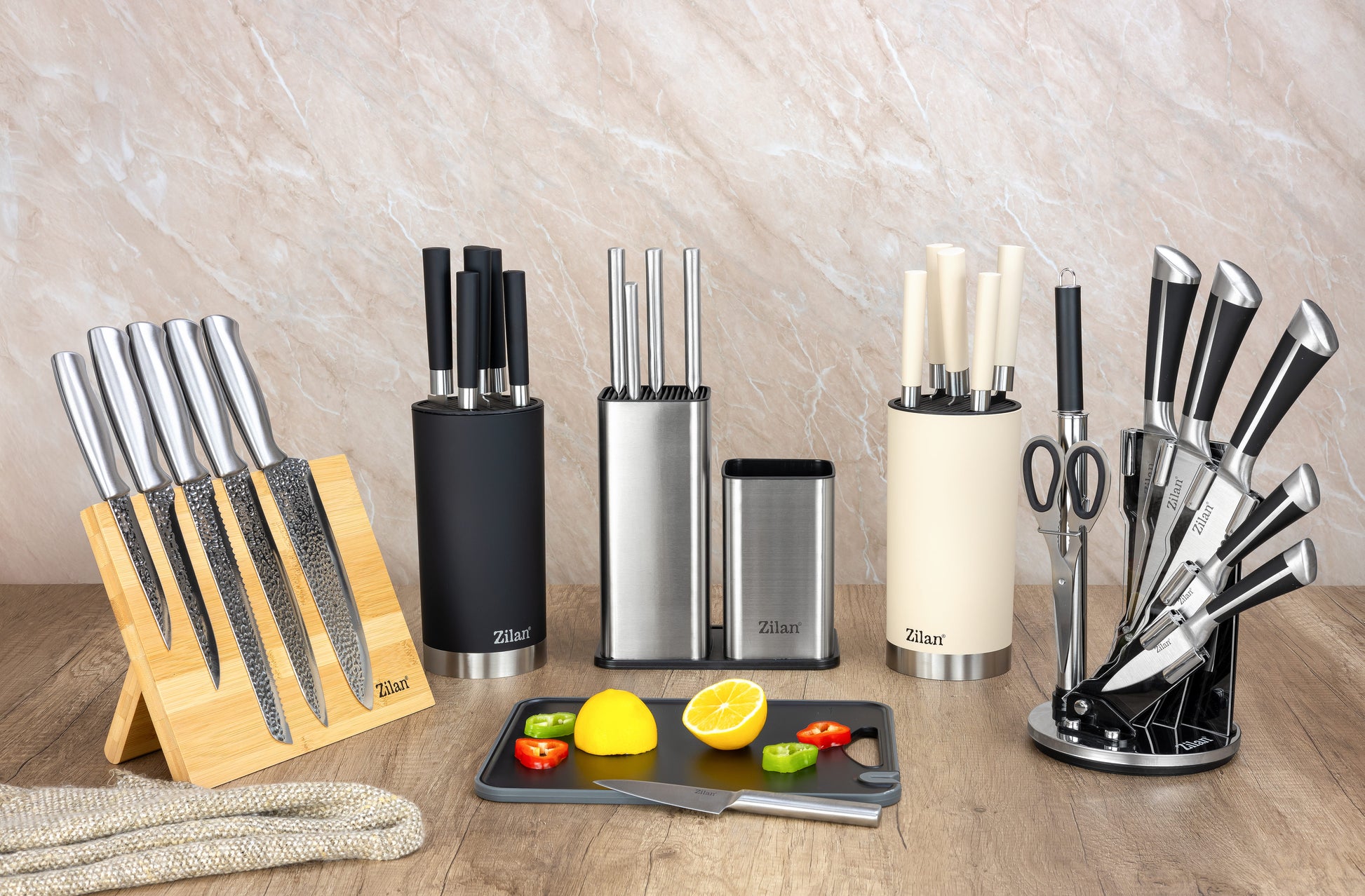 Set cutite 8 piese Zilan ZLN1634, Suport inclus, Otel inoxidabil 3CR13, Compatibil masina de spalat vase