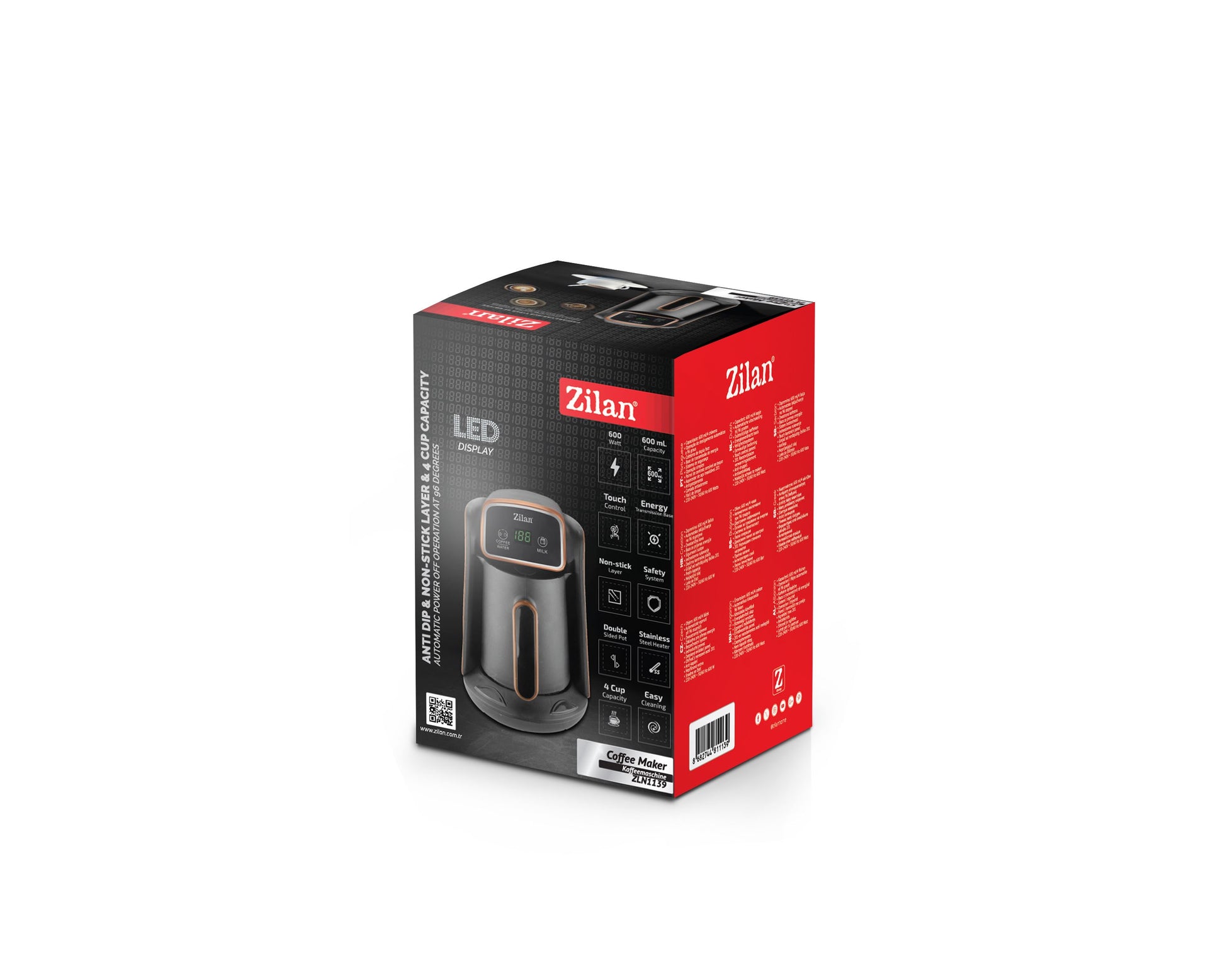 Aparat de cafea Zilan ZLN1139, Putere 600W, Capacitate 600ml, Afisaj LED, Invelis antiderapant