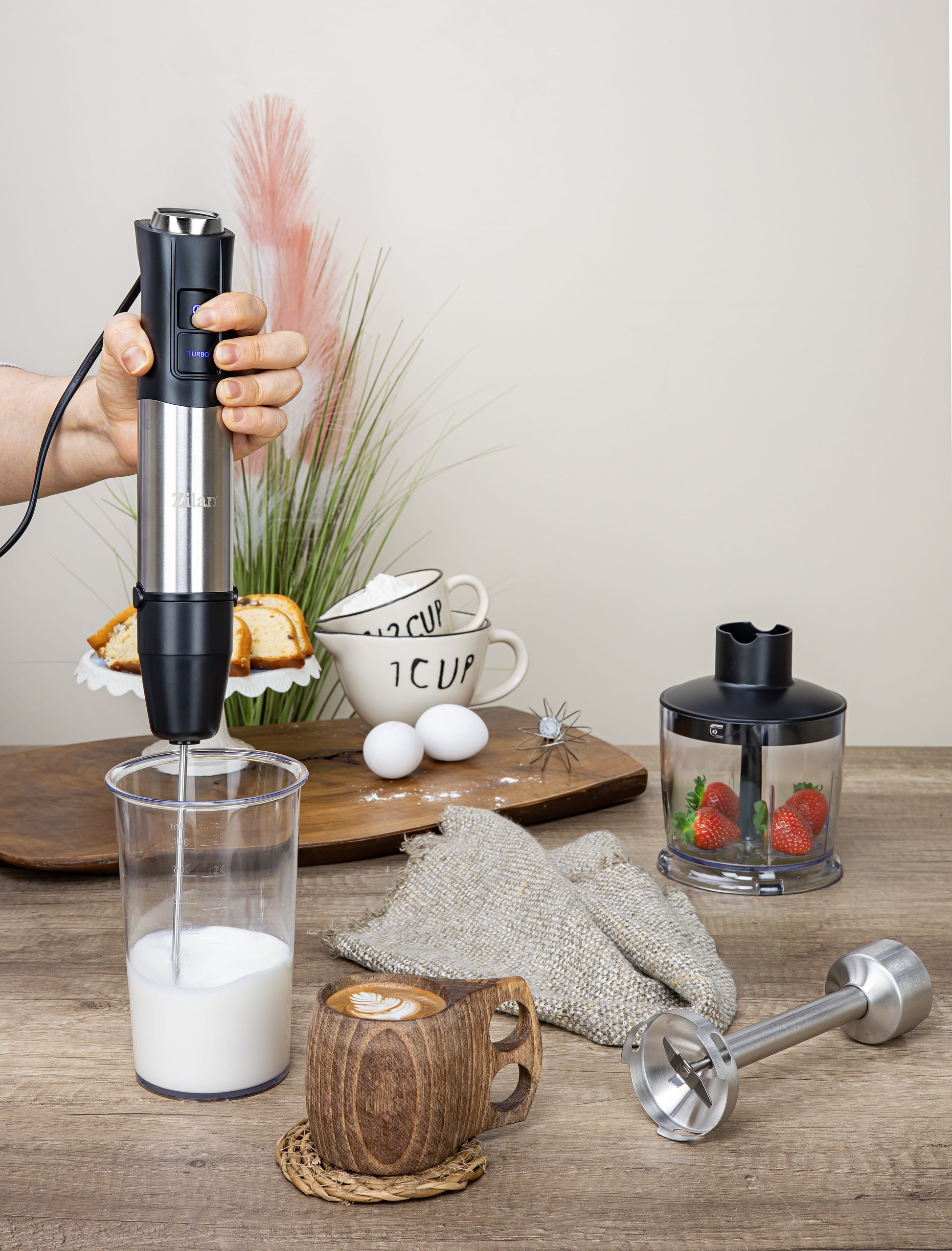 Mixer vertical 5 in 1 Zilan ZLN3939, Putere 1200W, 12 trepte de viteza, Functie Turbo, Afisaj digital, Inox