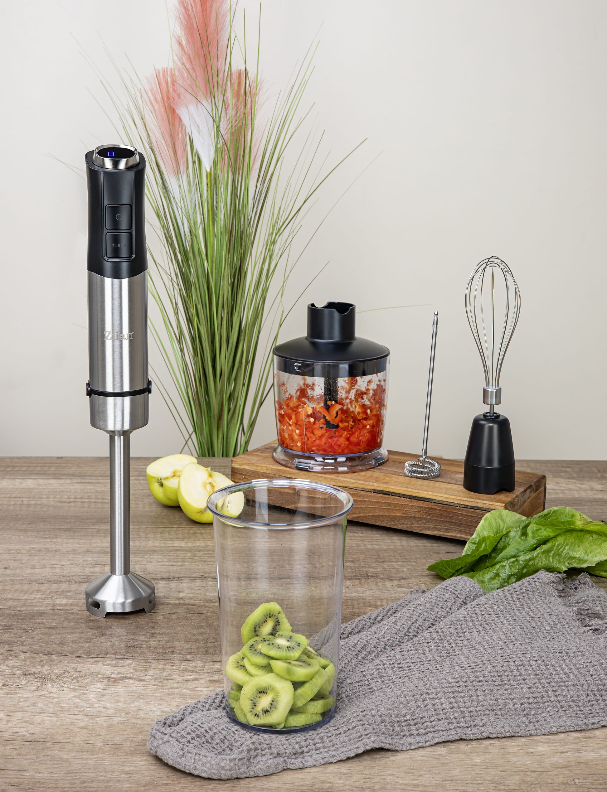 Mixer vertical 5 in 1 Zilan ZLN3939, Putere 1200W, 12 trepte de viteza, Functie Turbo, Afisaj digital, Inox