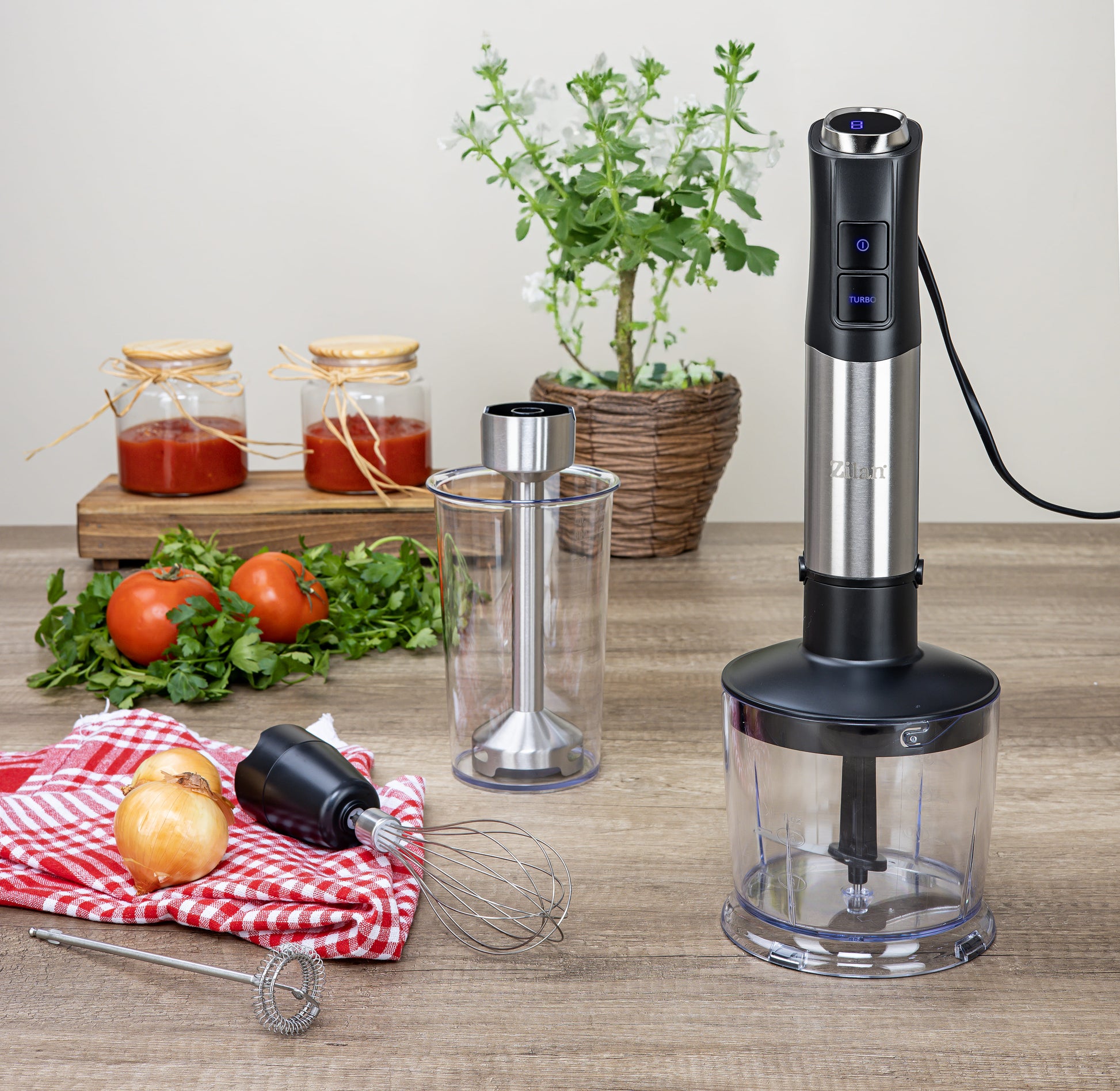 Mixer vertical 5 in 1 Zilan ZLN3939, Putere 1200W, 12 trepte de viteza, Functie Turbo, Afisaj digital, Inox