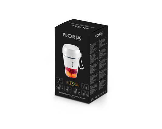 Blender portabil Floria ZLN1720 pentru suc reincarcabil, Capacitate 300 ml, Putere 50W, Lame din otel inoxidabil, Alb