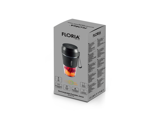 Blender portabil Floria ZLN1719 pentru suc reincarcabil, Capacitate 300 ml, Putere 50W, Lame din otel inoxidabil, Negru
