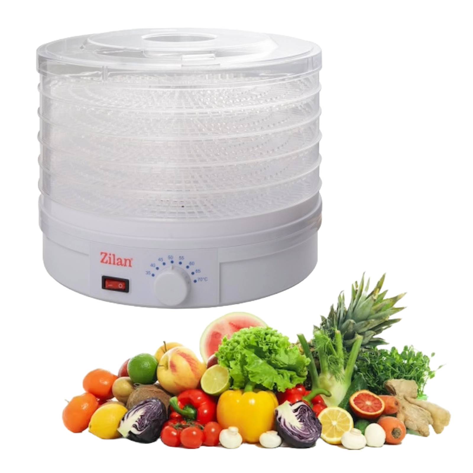 Deshidrator alimente ZILAN ZLN-9645 - 5 tavi, 245W, Termostat reglabil 35-70°C, Alb