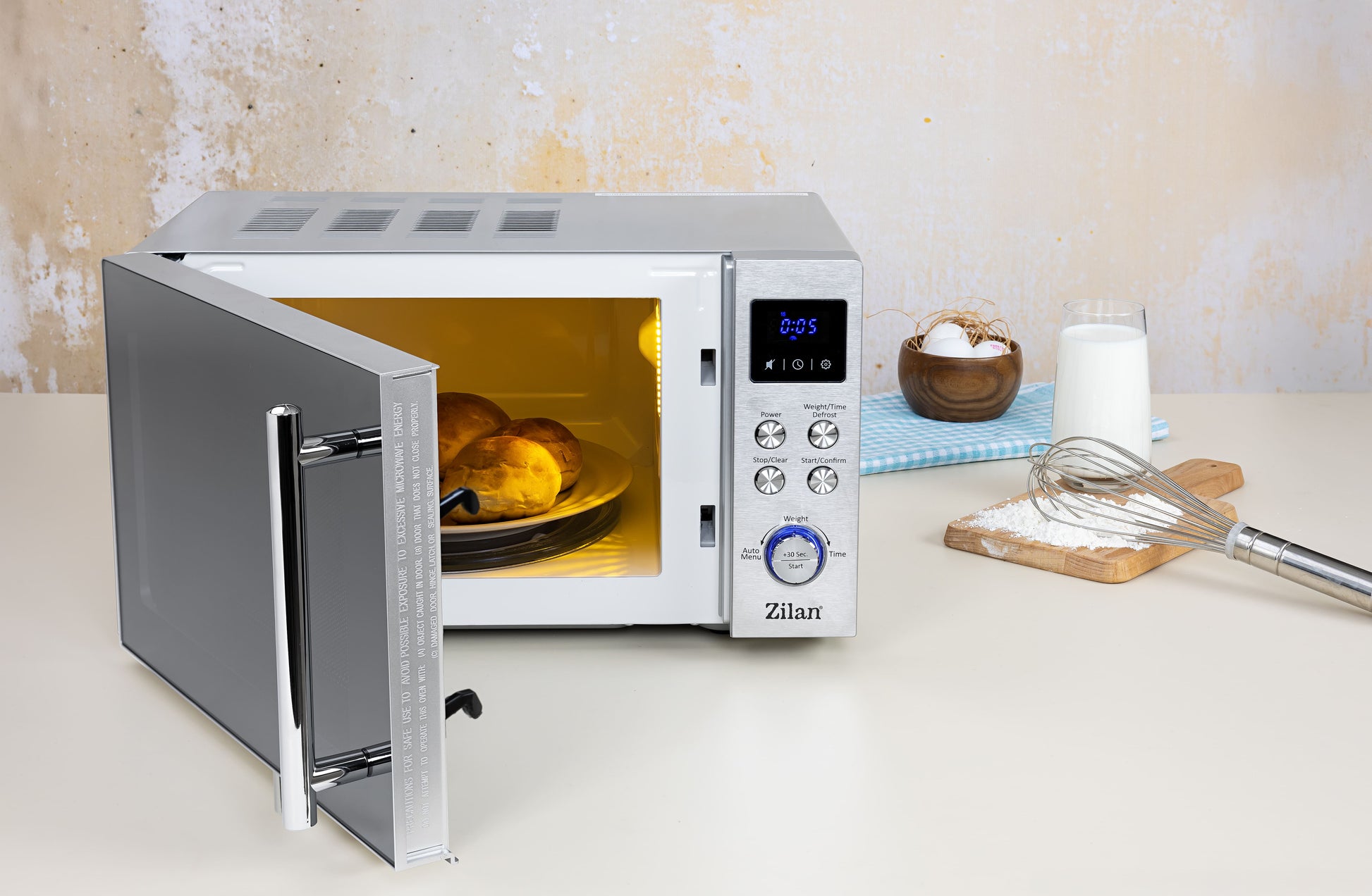 Cuptor cu microunde digital Zilan ZLN1238, Putere 700W, Capacitate 20L, Functie de dezghetare, Panou din inox, Afisaj digital