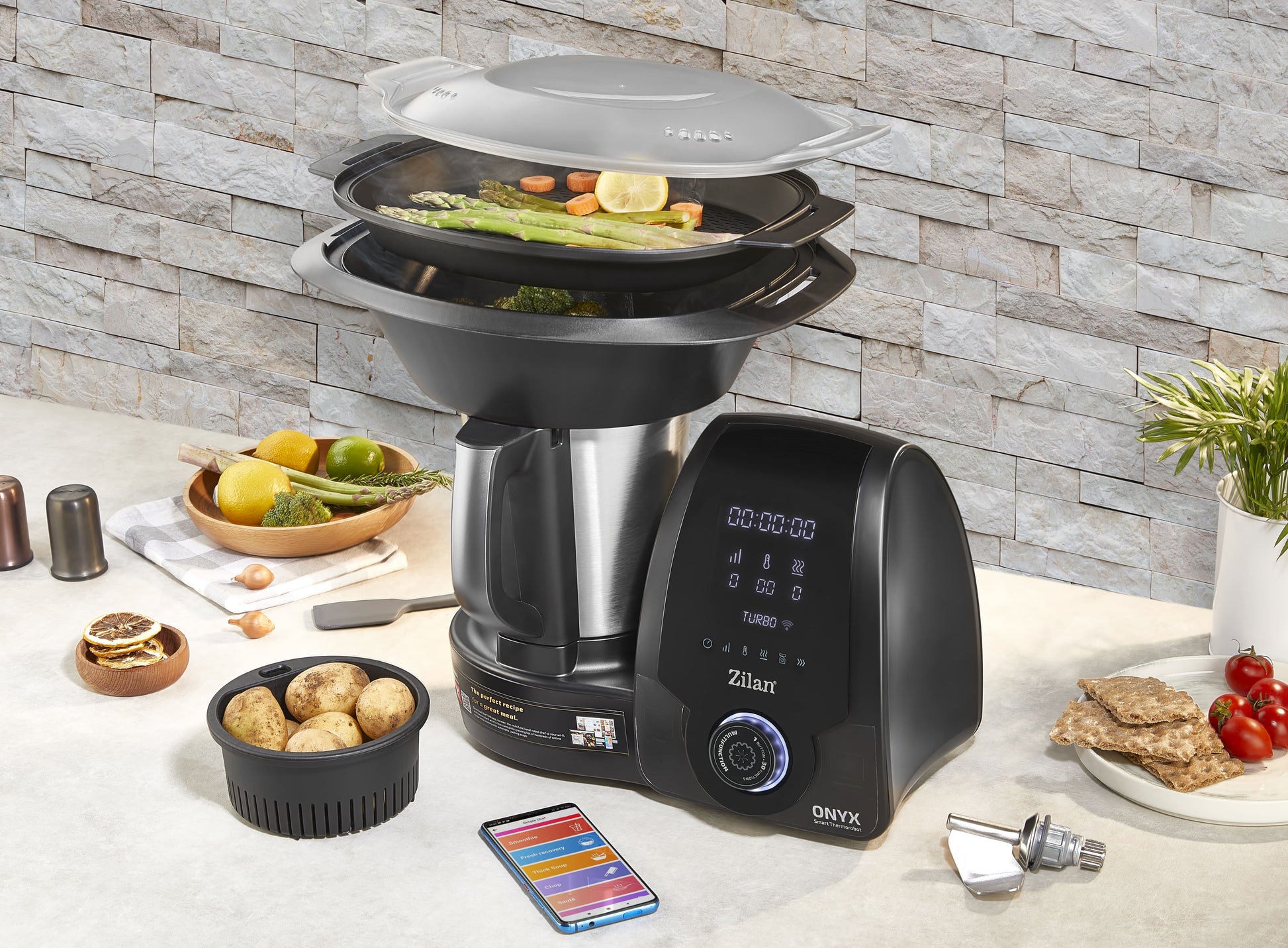 Robot de bucatarie Zilan ZLN9334 ONYX multifunctional Thermorobot, 1700W, Capacitate 3.3L, 30 de functii, Afisaj digital LED, aplicatie mobil