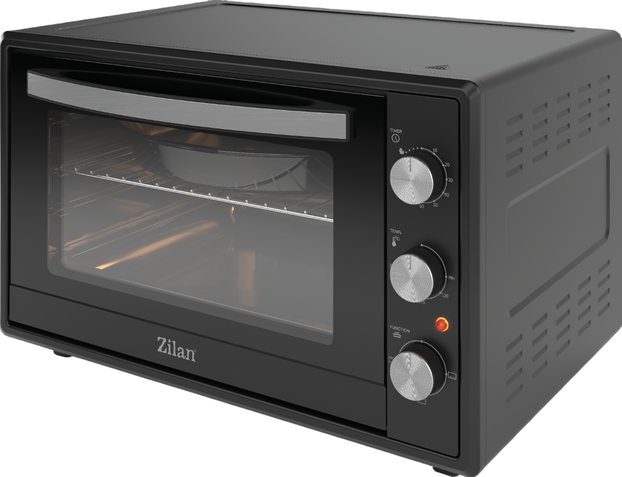 Cuptor electric Zilan ZLN2433, Putere 2000W, Capacitate 65L, Geam dublu, Timer, Termostat, 3 trepte putere, interior emailat, Negru