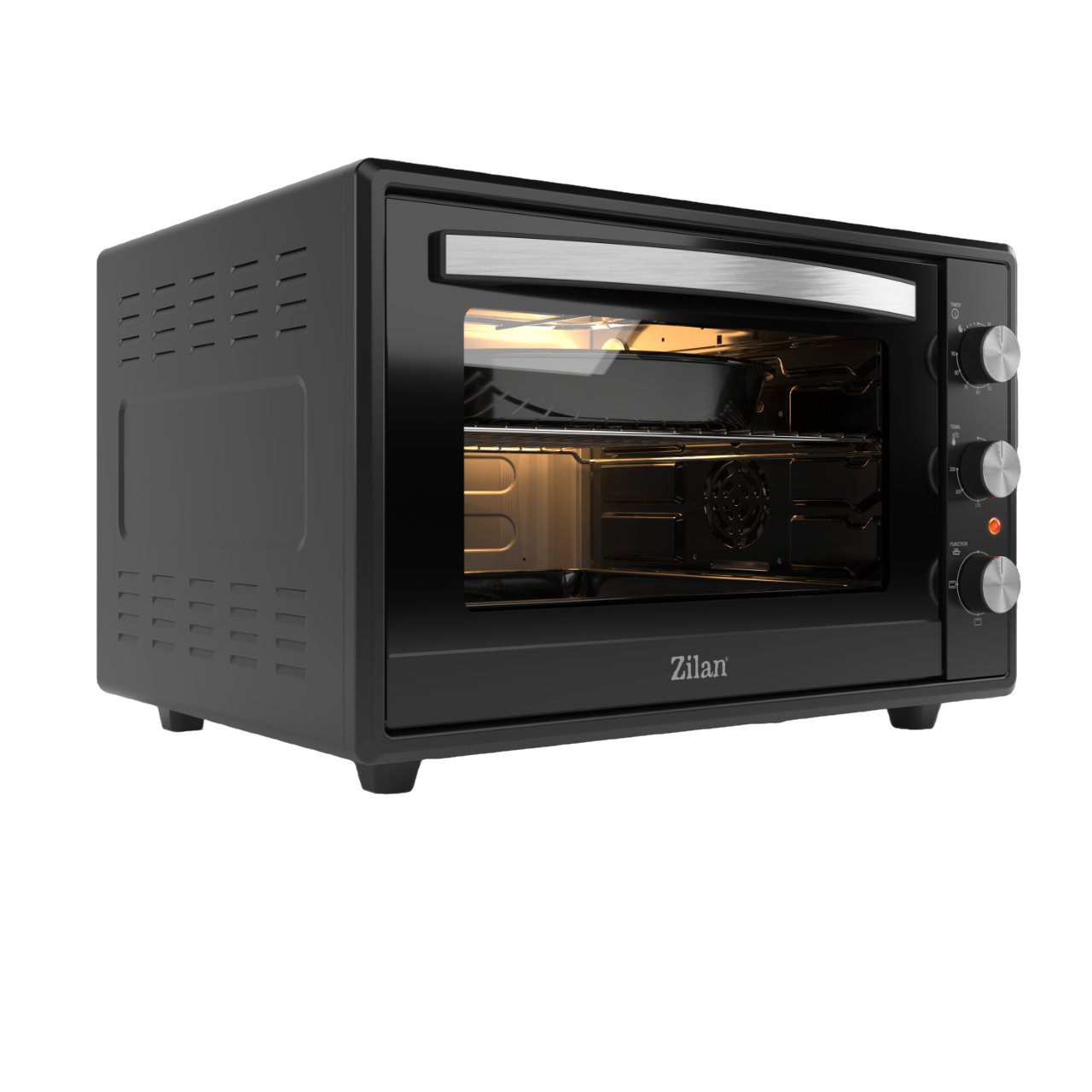 Cuptor electric Zilan ZLN2433, Putere 2000W, Capacitate 65L, Geam dublu, Timer, Termostat, 3 trepte putere, interior emailat, Negru
