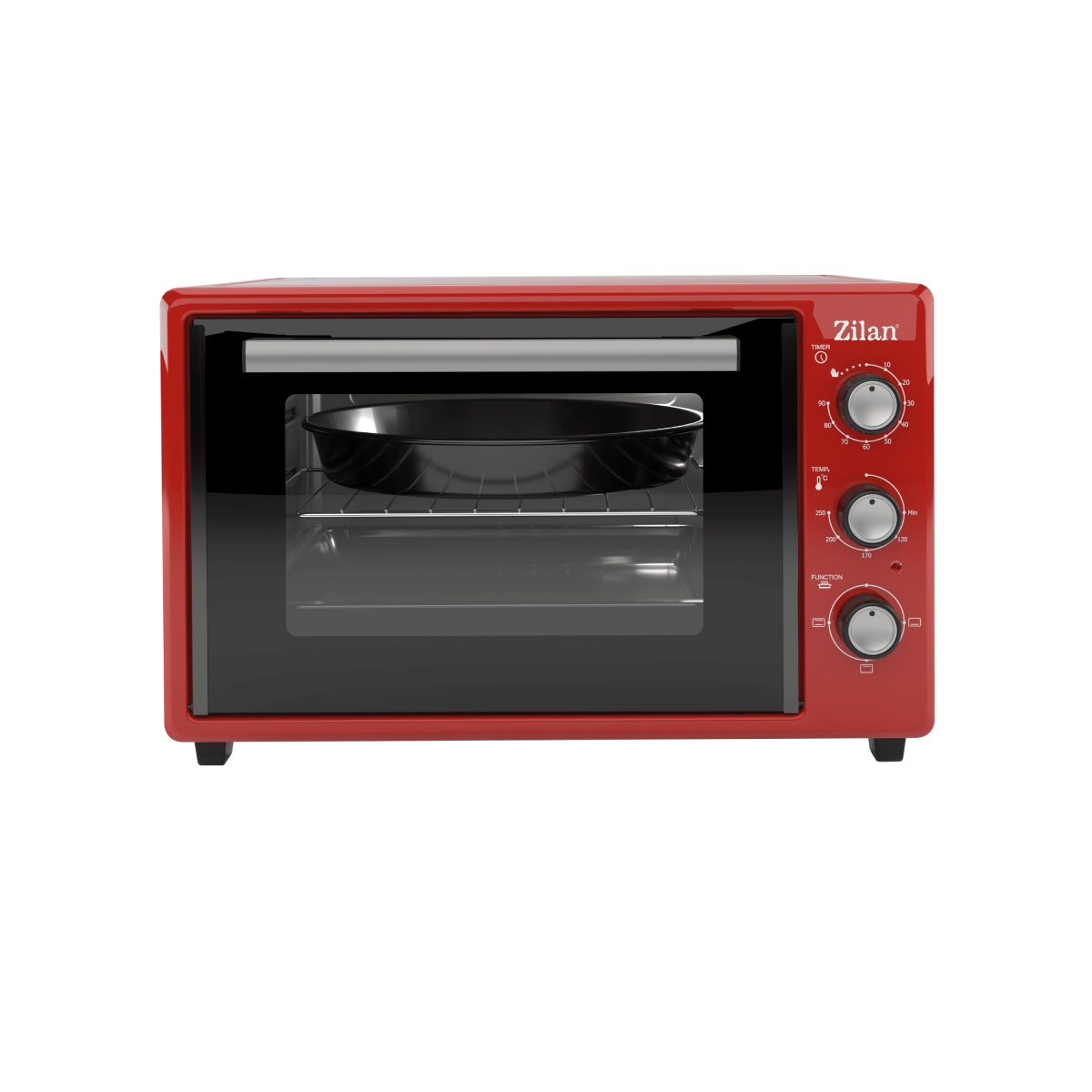 Cuptor electric Zilan ZLN5322 Gusto, Capacitate 35L, Temperatura maxima 250C, Timer, Element incalzire ascuns, Putere 1800W, Rosu