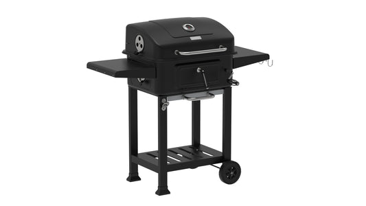 Gratar pentru exterior Zilan ZLN3574, Fabricat din materiale durabile, Grila de gatit 54x42.5 cm din otel cromat, Termometru incorporat, Mobilitate pe roti