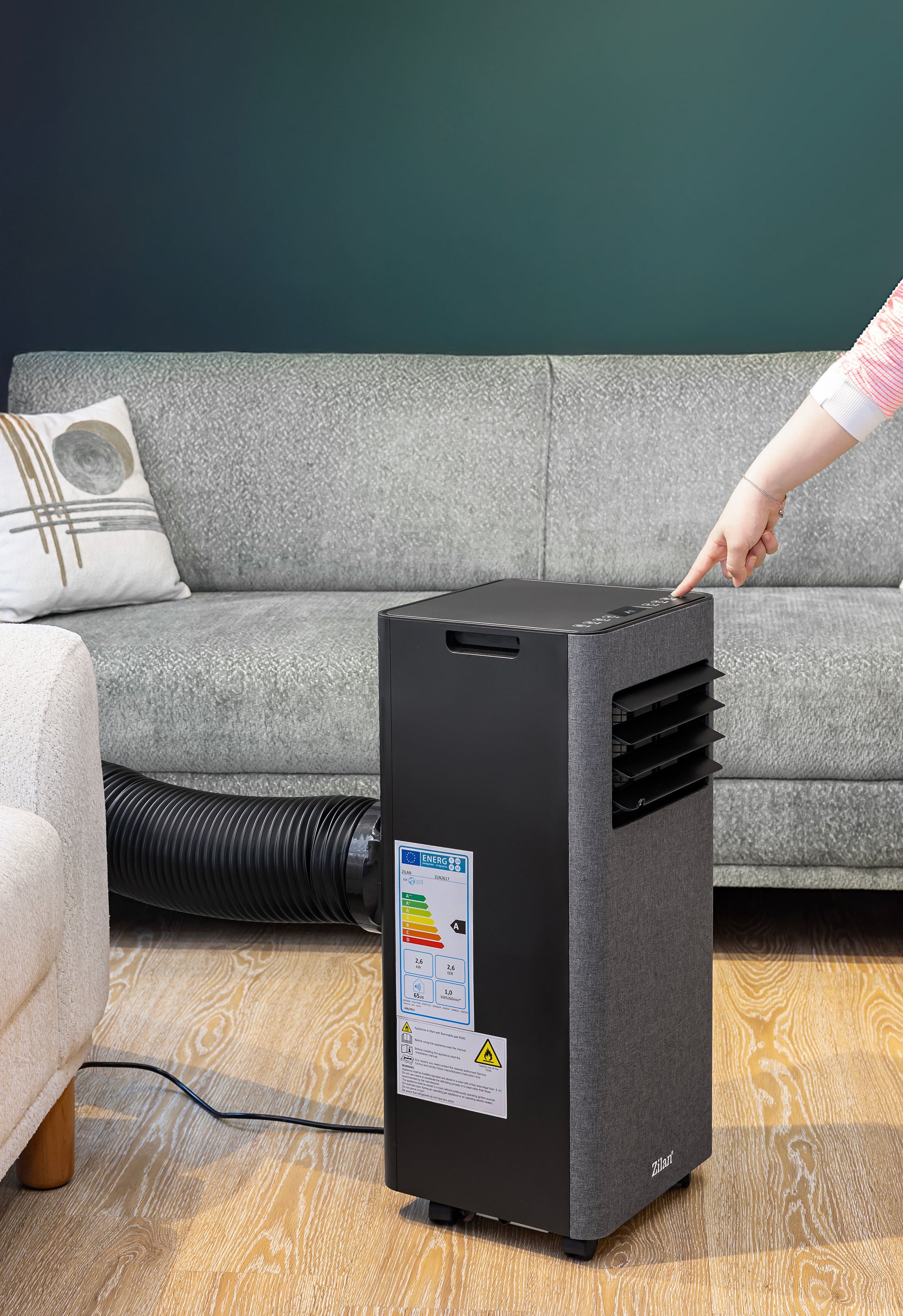 Aer conditionat mobil Zilan ZLN2617 3 in 1, 9000Btu/h, Timer, temperatura 5-35 grade C, Conectivitate WiFi, Telecomanda