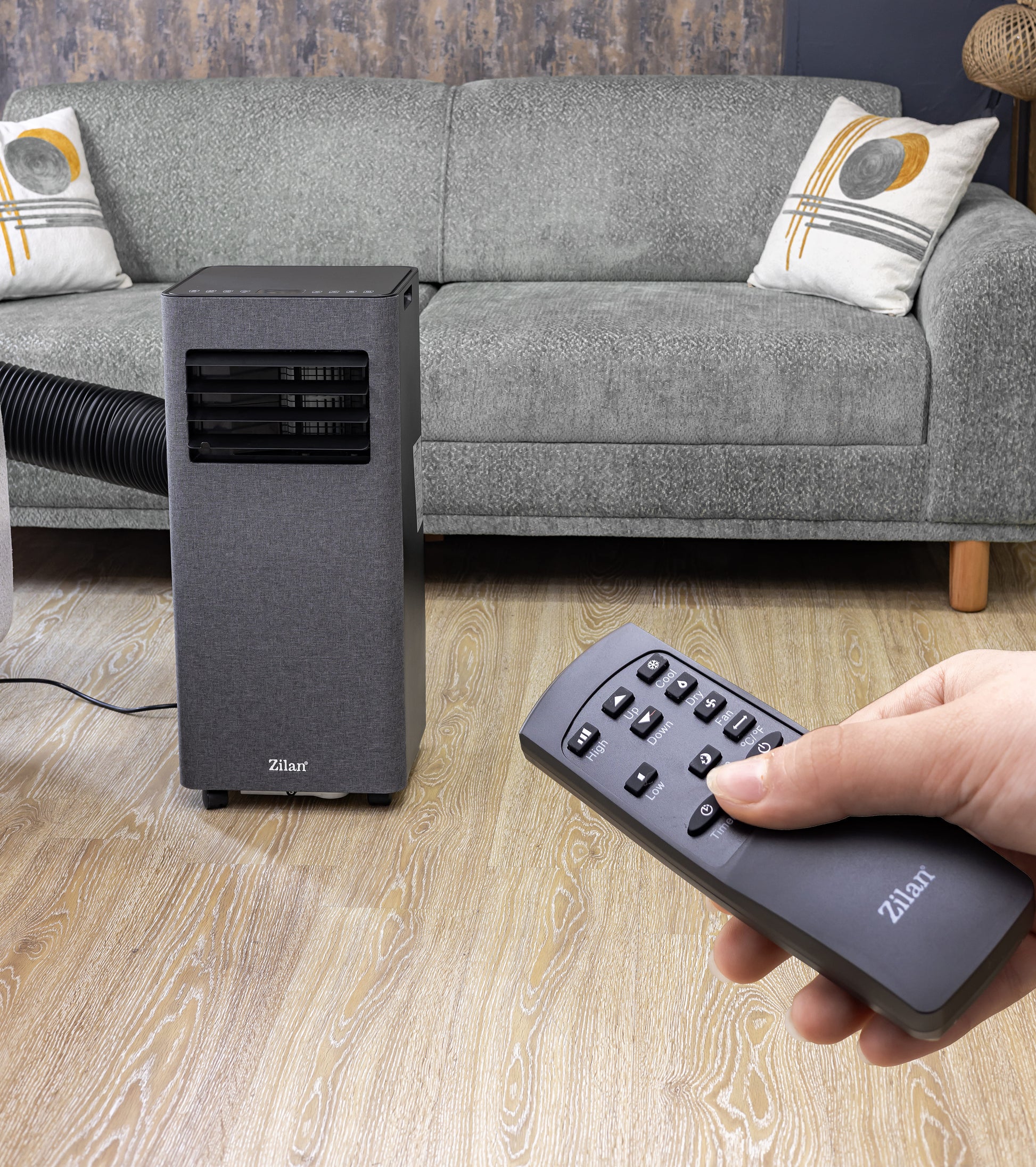 Aer conditionat mobil Zilan ZLN2617 3 in 1, 9000Btu/h, Timer, temperatura 5-35 grade C, Conectivitate WiFi, Telecomanda