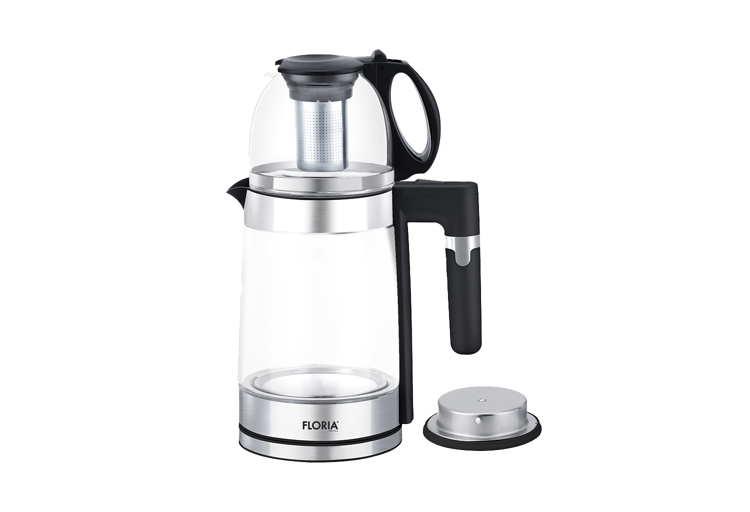 Set fierbator electric+ceainic Floria ZLN1757 cu infuzor pentru ceai, Putere 1500W, Capacitate 1.8L+1.2L, Sticla