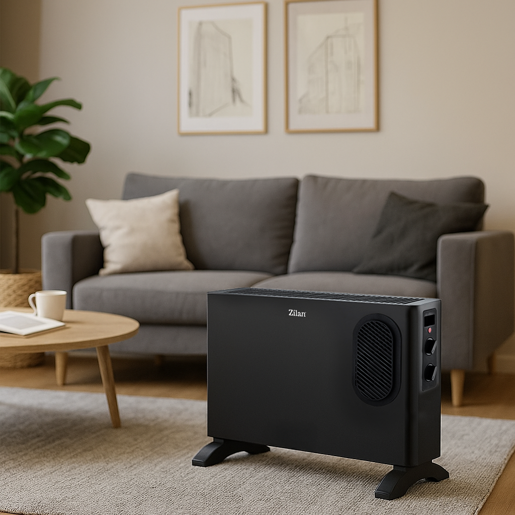 Convector cu ventilator Zilan ZLN2055, Termostat reglabil, Protectie la supraincalzire, Siguranta rasturnare, Putere 1250 / 2000W