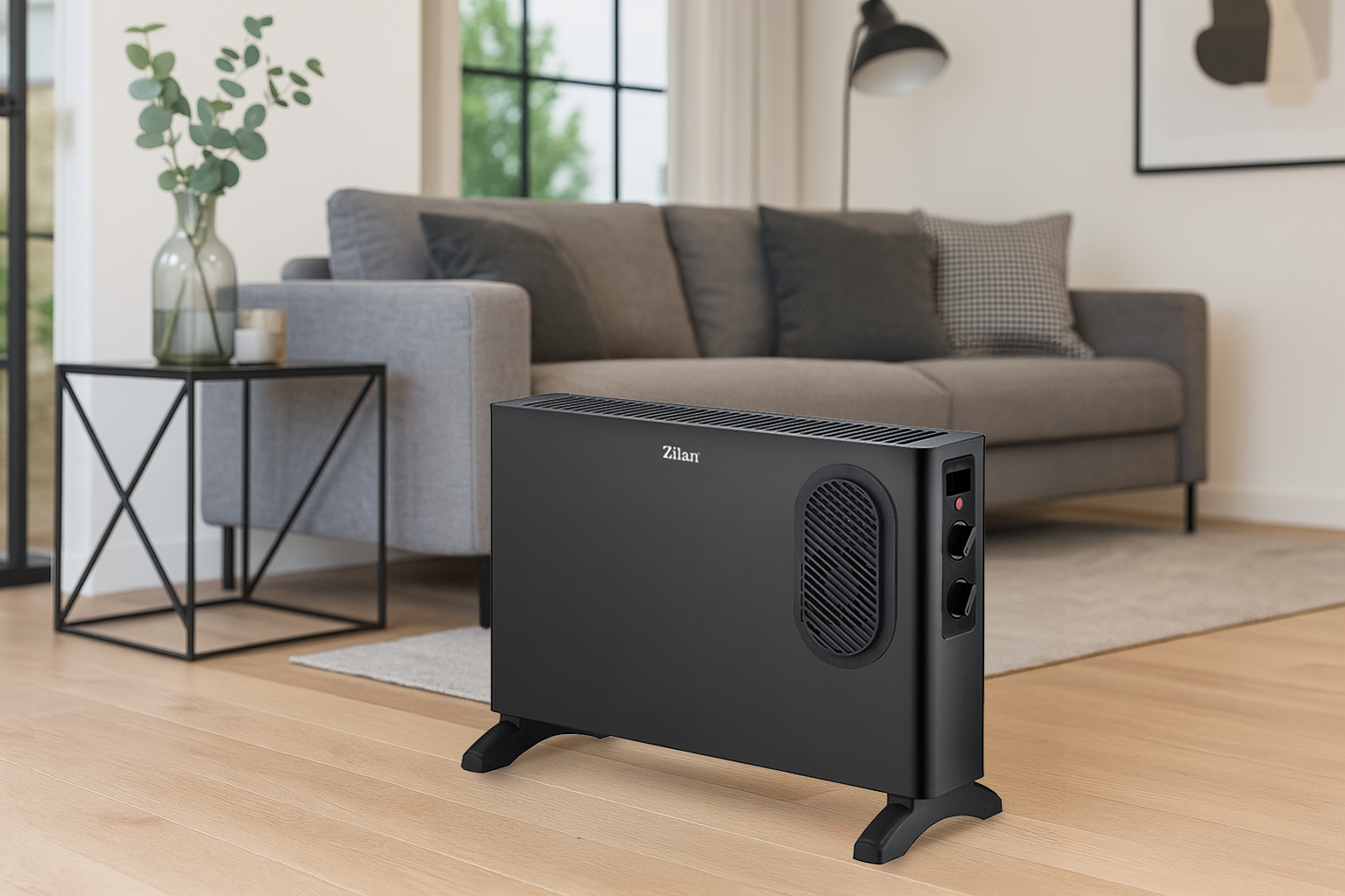 Convector cu ventilator Zilan ZLN2055, Termostat reglabil, Protectie la supraincalzire, Siguranta rasturnare, Putere 1250 / 2000W