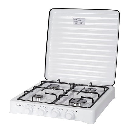 Aragaz GPL 4 Ochiuri ZILAN ZLN7079 Alb - Plita Gaz cu capac pentru butelie, 58 cm