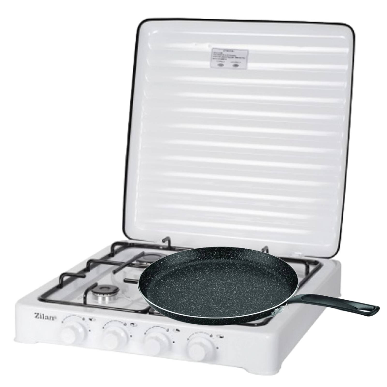 Aragaz GPL 4 Ochiuri ZILAN ZLN7079 Alb - Plita Gaz cu capac pentru butelie, 58 cm