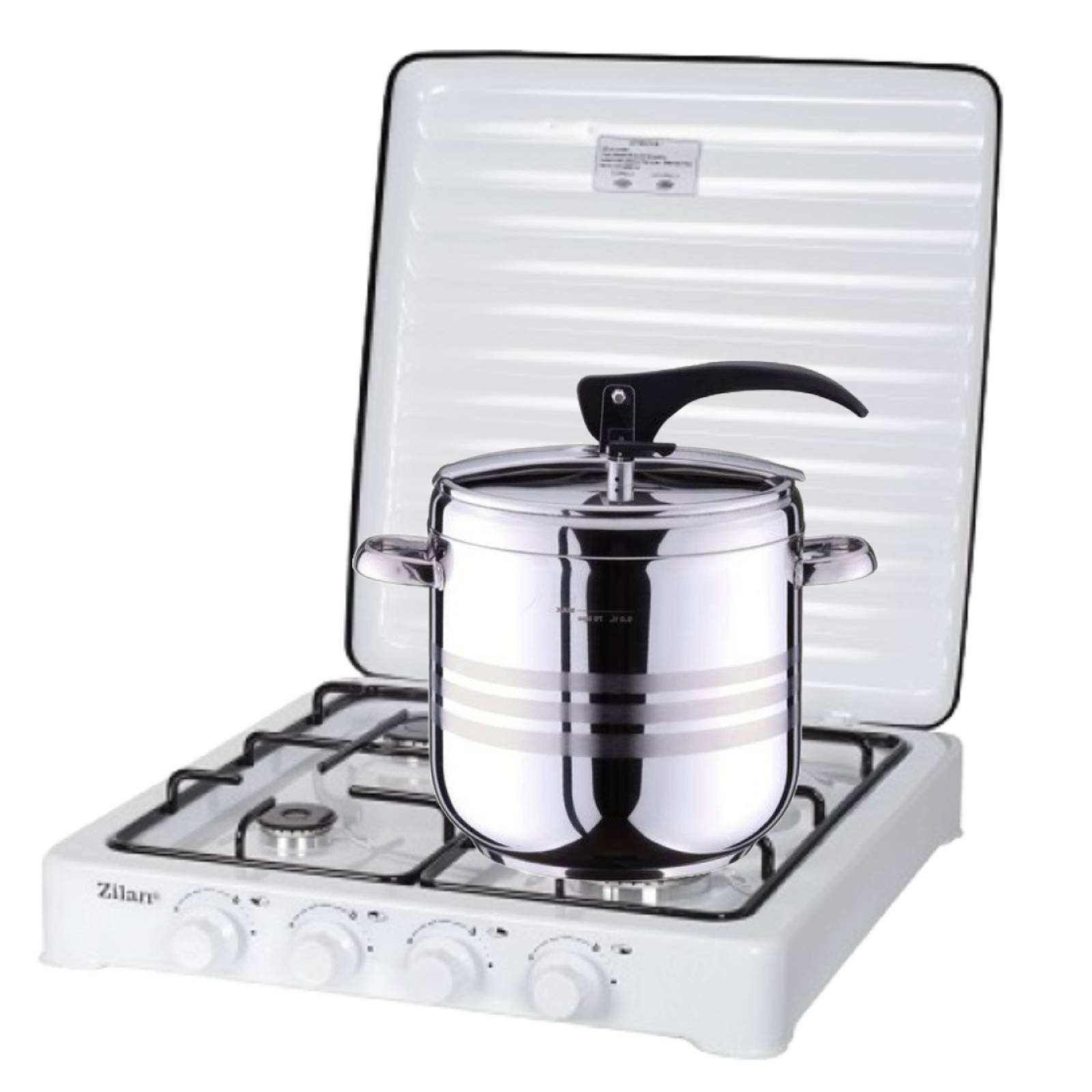 Aragaz GPL 4 Ochiuri ZILAN ZLN7079 Alb - Plita Gaz cu capac pentru butelie, 58 cm