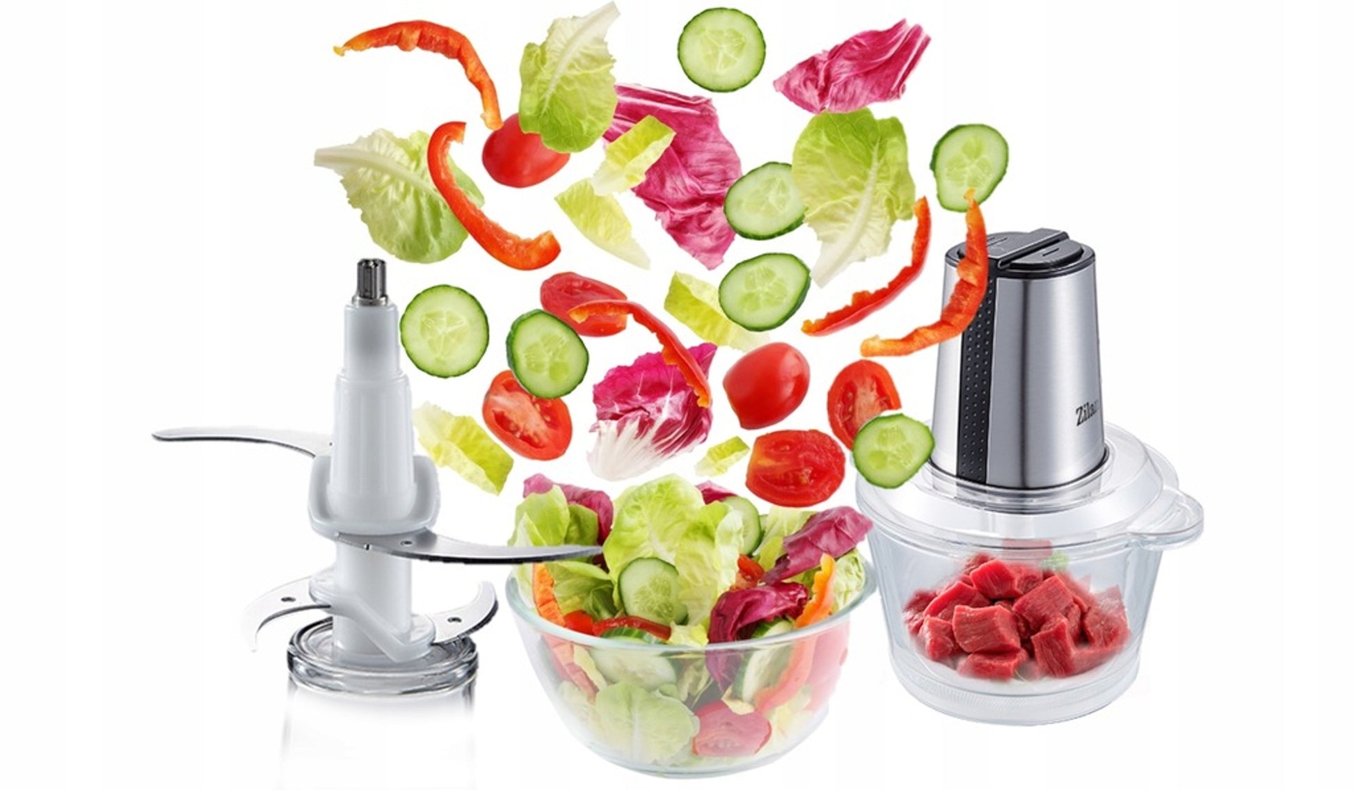 Tocator legume-fructe ZILAN ZLN-3888, Putere 300W, Vas din sticla 1.6L, 4 lame inox, 2 trepte de viteza