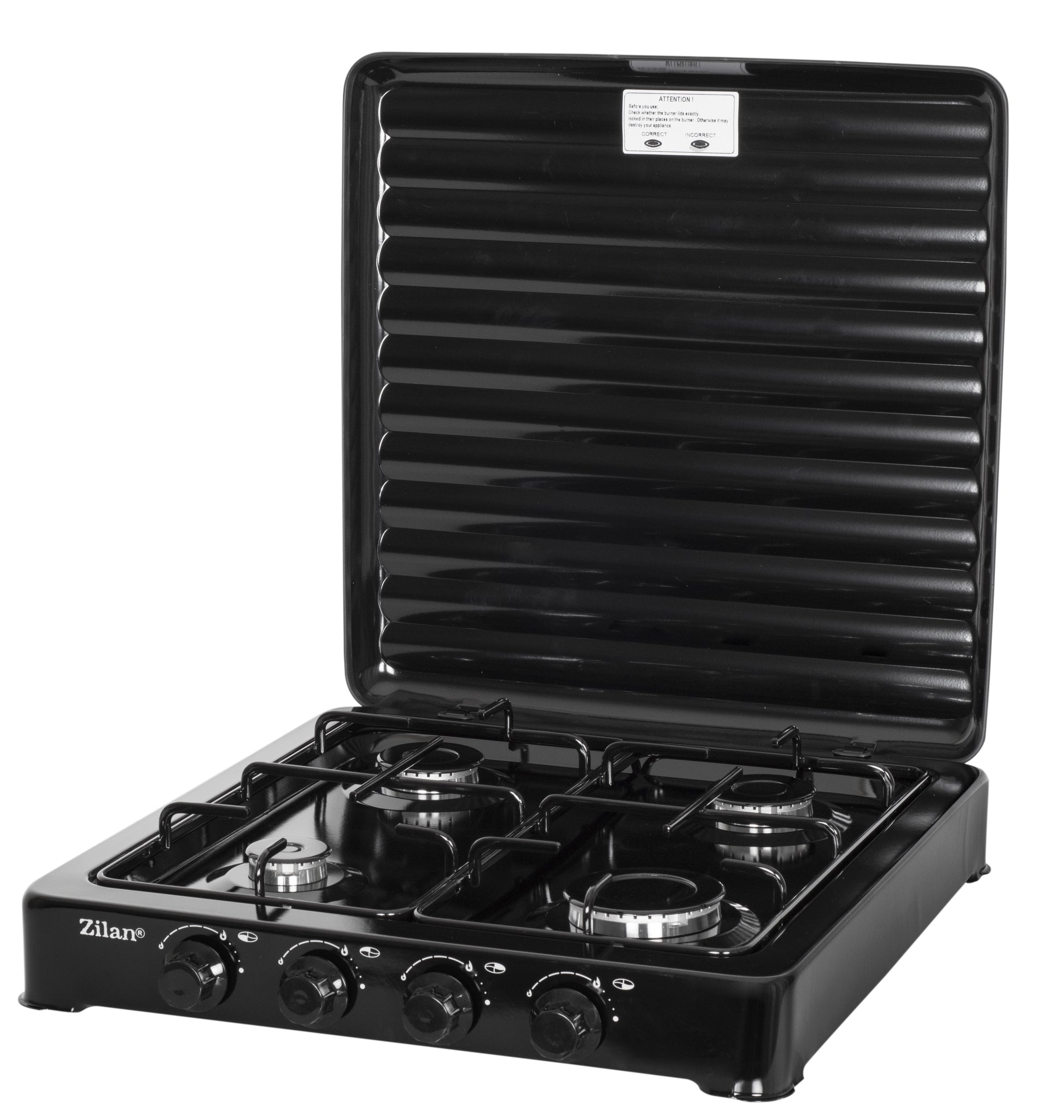 Aragaz GPL 4 arzatoare ZILAN ZLN7079 - 2,3 kW Putere maxima, otel emailat negru