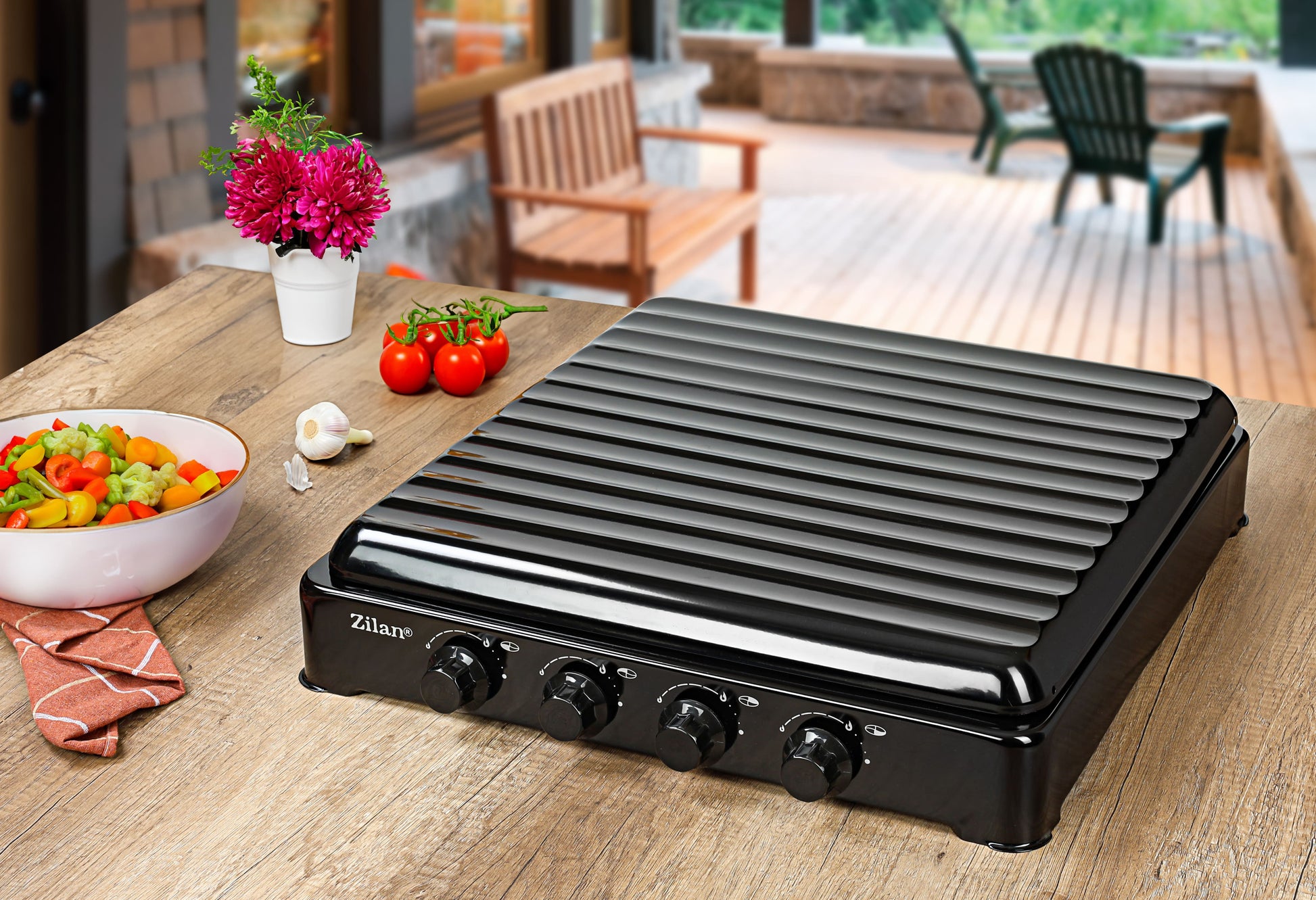 Aragaz GPL 4 arzatoare ZILAN ZLN7079 - 2,3 kW Putere maxima, otel emailat negru