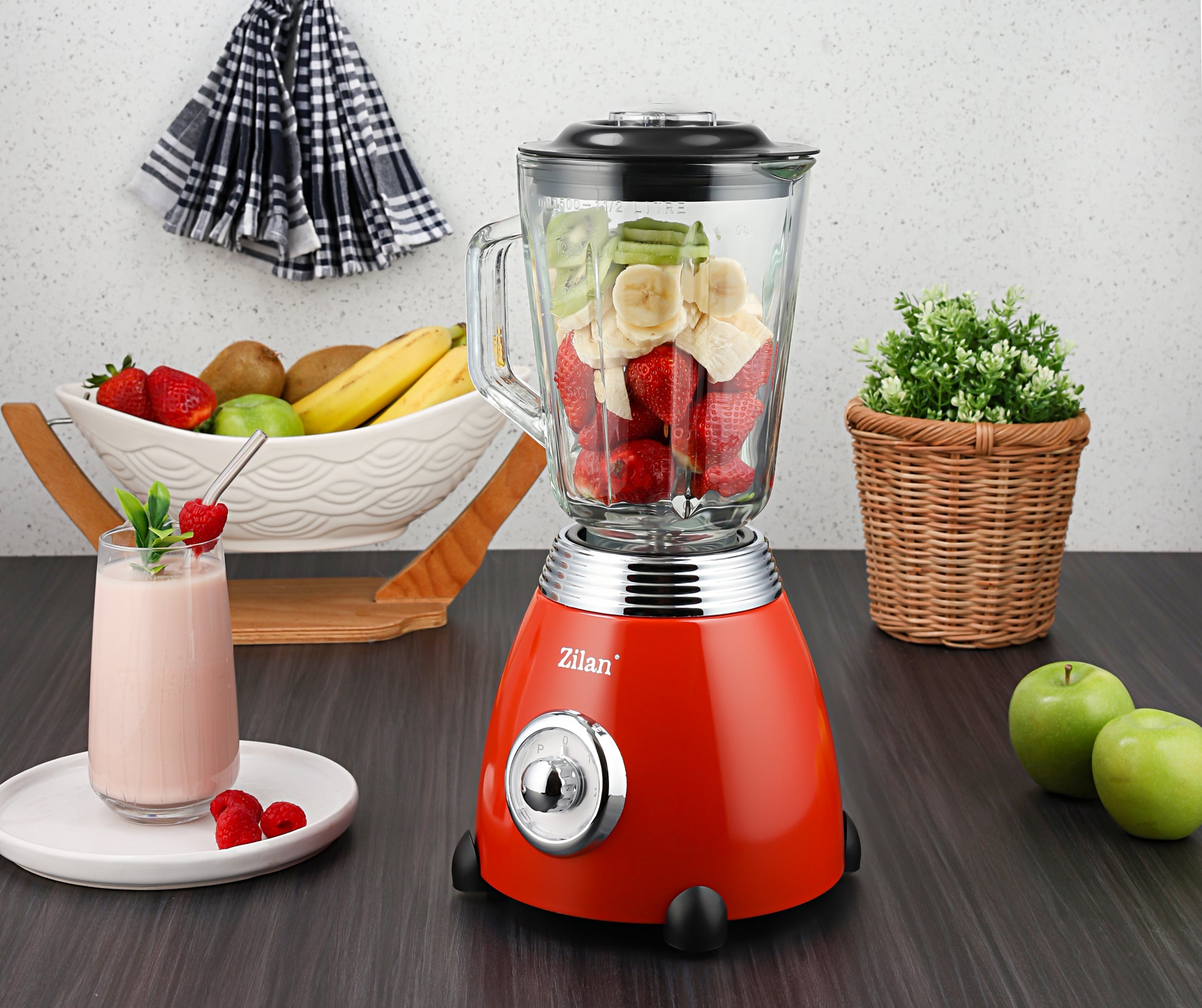 Blender RETRO Zilan ZLN7057 Rosu, capacitate 1.5 L, putere 500W, lame din otel