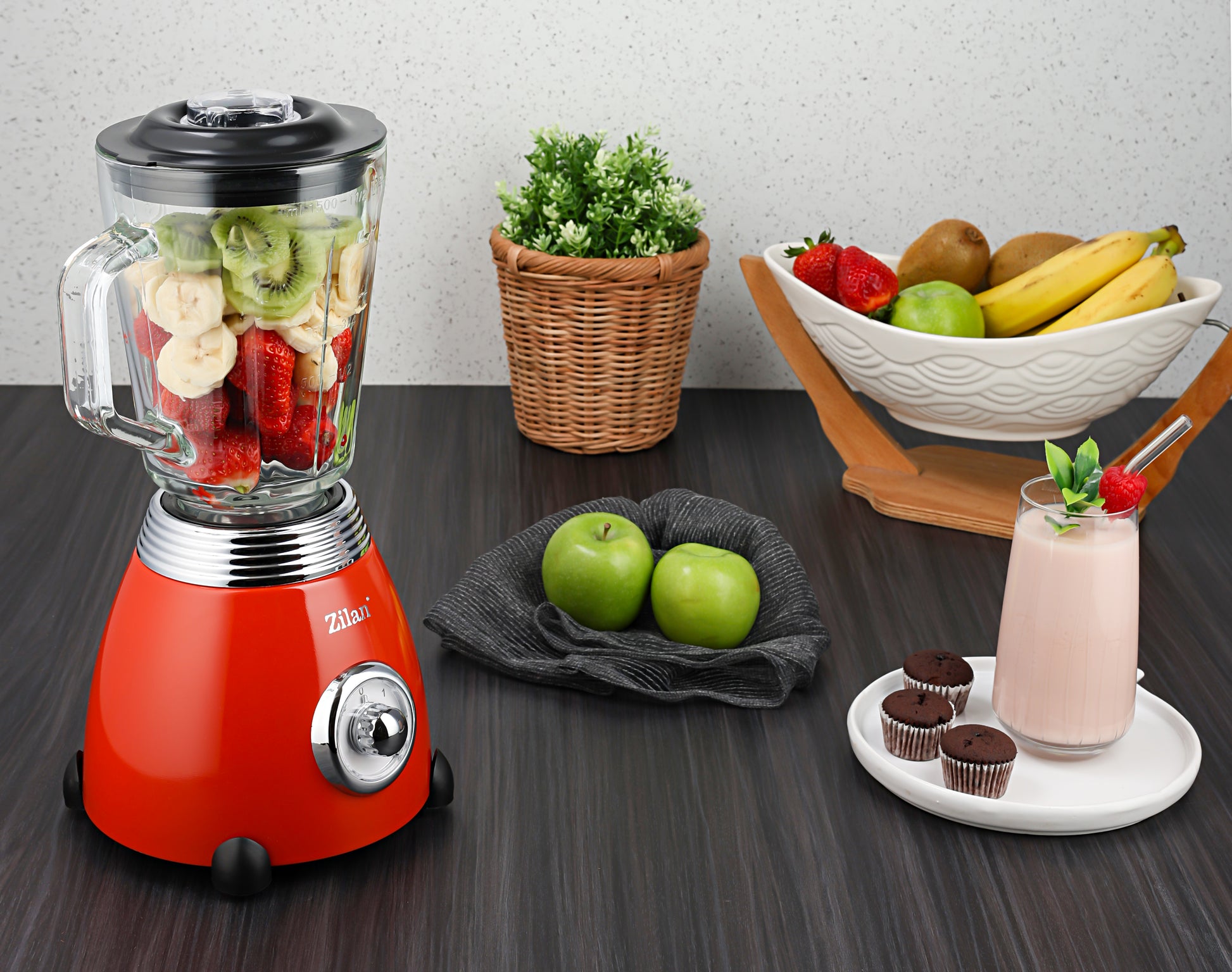 Blender RETRO Zilan ZLN7057 Rosu, capacitate 1.5 L, putere 500W, lame din otel