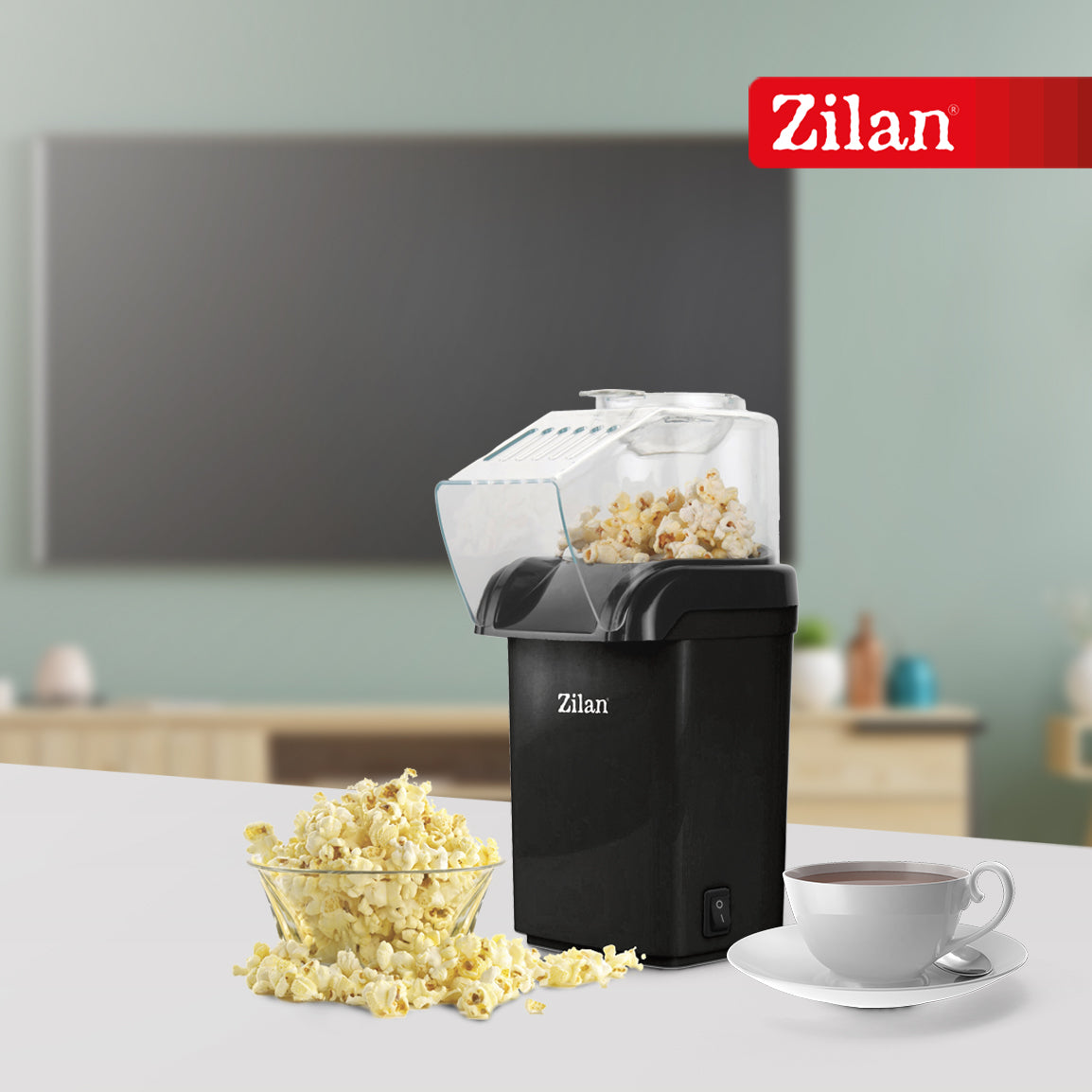 Aparat Pentru Popcorn Zilan ZLN-8045,Negru Putere 1200W, sistem cu jet de aer cald,