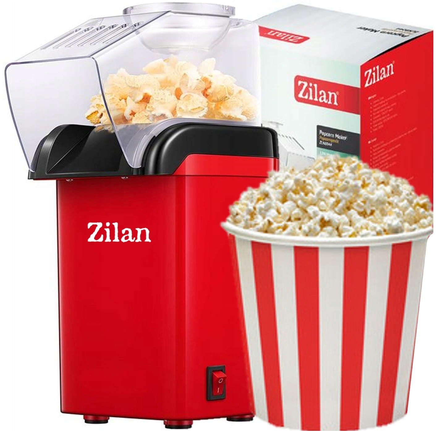 Aparat popcorn Zilan ZLN8046 1200W - Sistem aer cald fara ulei, rosu