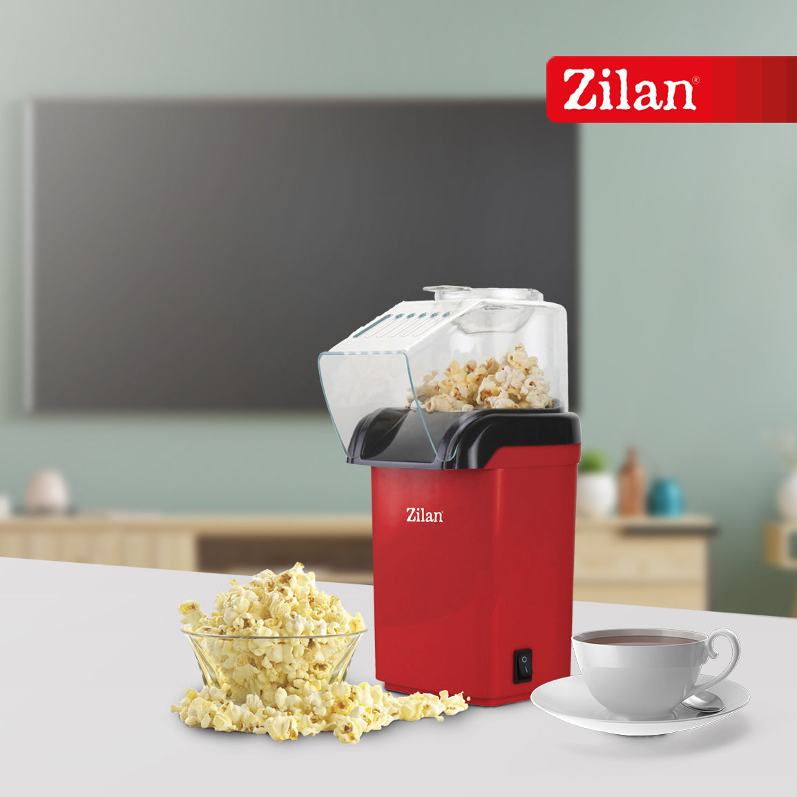 Aparat popcorn Zilan ZLN8046 1200W - Sistem aer cald fara ulei, rosu