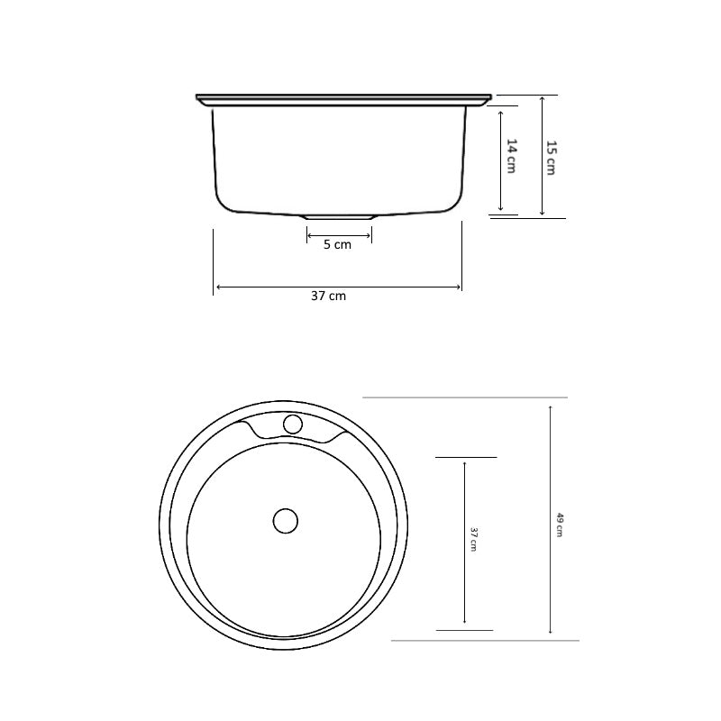 Chiuveta bucatarie rotunda, Diametru 48 cm, Inox, Finisaj anticalcar, Pentru blat, ZLN-6300