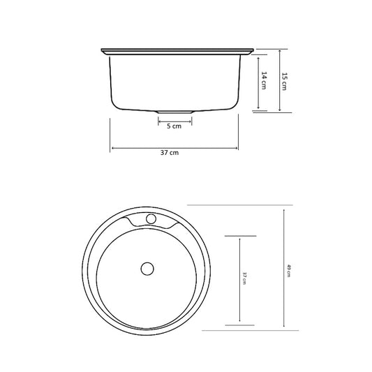 Chiuveta bucatarie rotunda, Diametru 48 cm, Inox, Finisaj anticalcar, Pentru blat, ZLN-6300