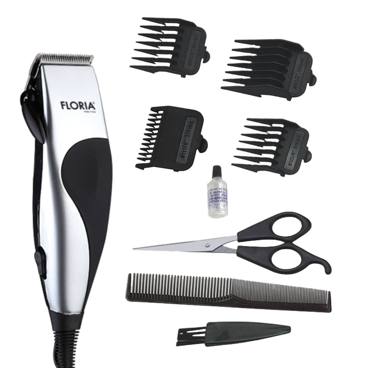 Aparat de tuns parul FLORIA ZLN-0443, Argintiu/Negru 10W, 4 Accesorii,
