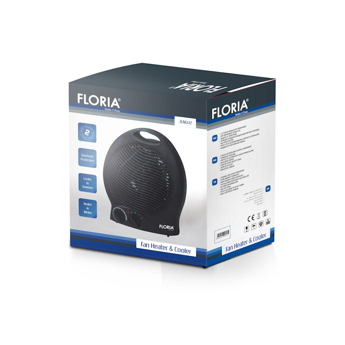 Aeroterma Floria ZLN-6172,Negru Putere 2000W, 2 nivele de incalzire+rece, Protectie supraincalzire, Termostat reglabil,