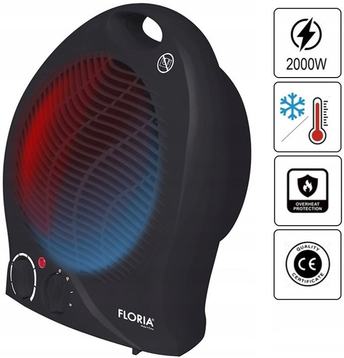 Aeroterma Floria ZLN-6172,Negru Putere 2000W, 2 nivele de incalzire+rece, Protectie supraincalzire, Termostat reglabil,