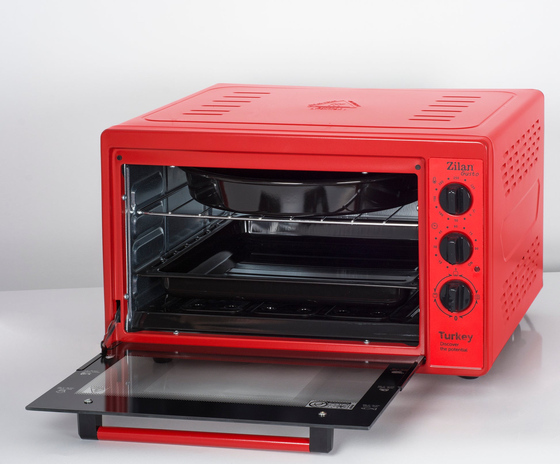 Cuptor electric Zilan ZLN-5320, Rosu capacitate mare 38 Litri, 1500W, Timer, Gratar, Tava dreptunghiulara