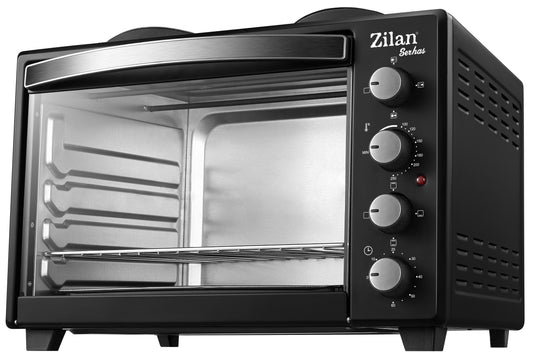 Cuptor electric cu plita Zilan ZLN-2935, Negru capacitate mare 45 Litri, 1600W, Timer, Gratar, Tava inclusa,