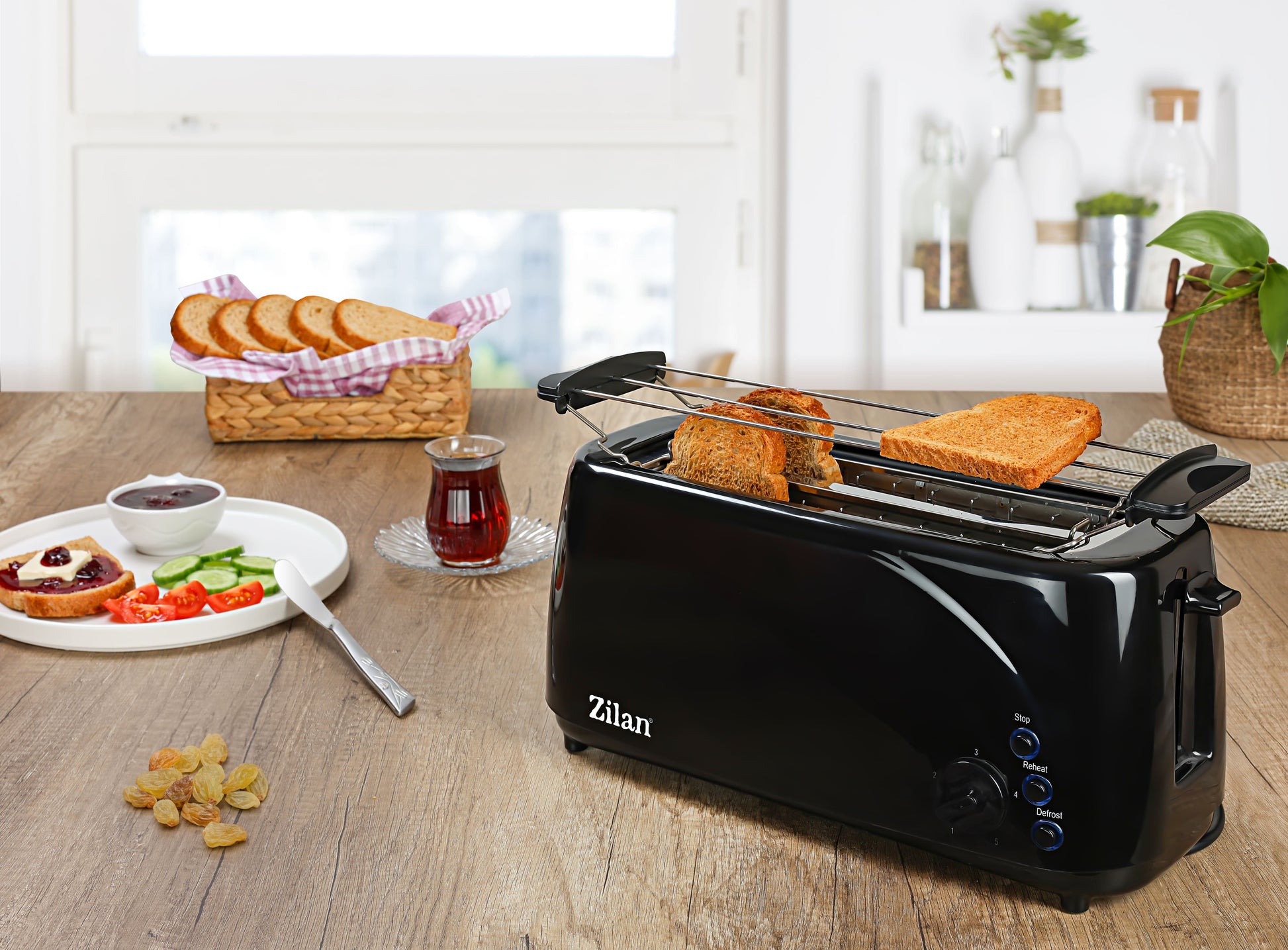 Prajitor paine dublu Zilan ZLN-2713, Negru, 1400W, 5 grade rumenire si functii multiple