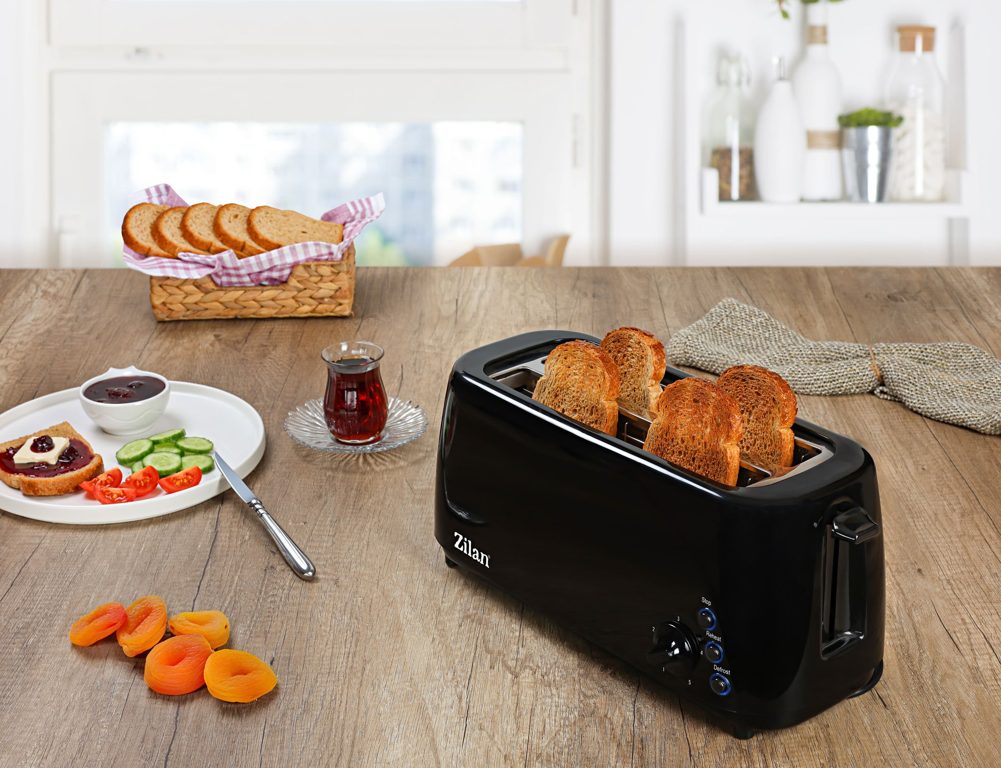 Prajitor paine dublu Zilan ZLN-2713, Negru, 1400W, 5 grade rumenire si functii multiple