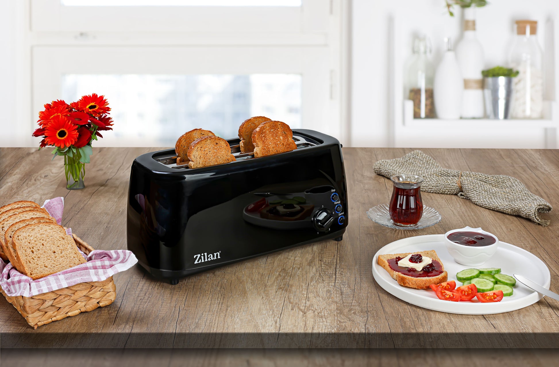 Prajitor paine dublu Zilan ZLN-2713, Negru, 1400W, 5 grade rumenire si functii multiple