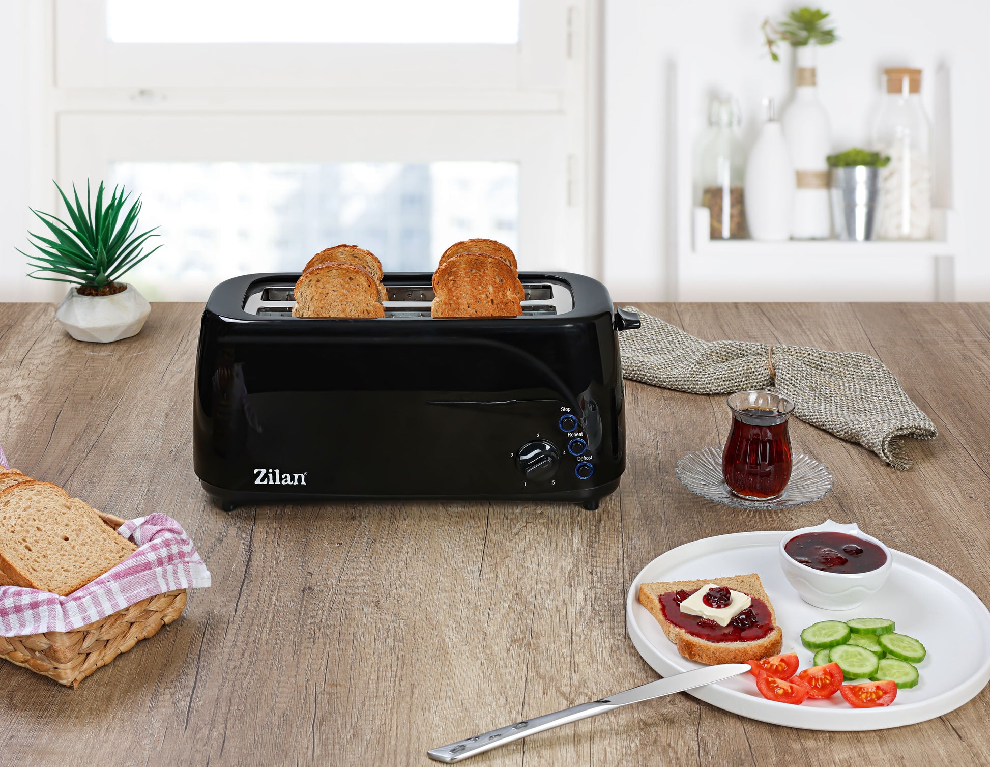 Prajitor paine dublu Zilan ZLN-2713, Negru, 1400W, 5 grade rumenire si functii multiple