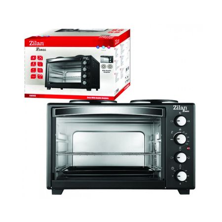 Cuptor electric cu plita Zilan ZLN-2928,RONAS, Negru capacitate mare 35 Litri, 1600W, Timer, Gratar, Tava inclusa,