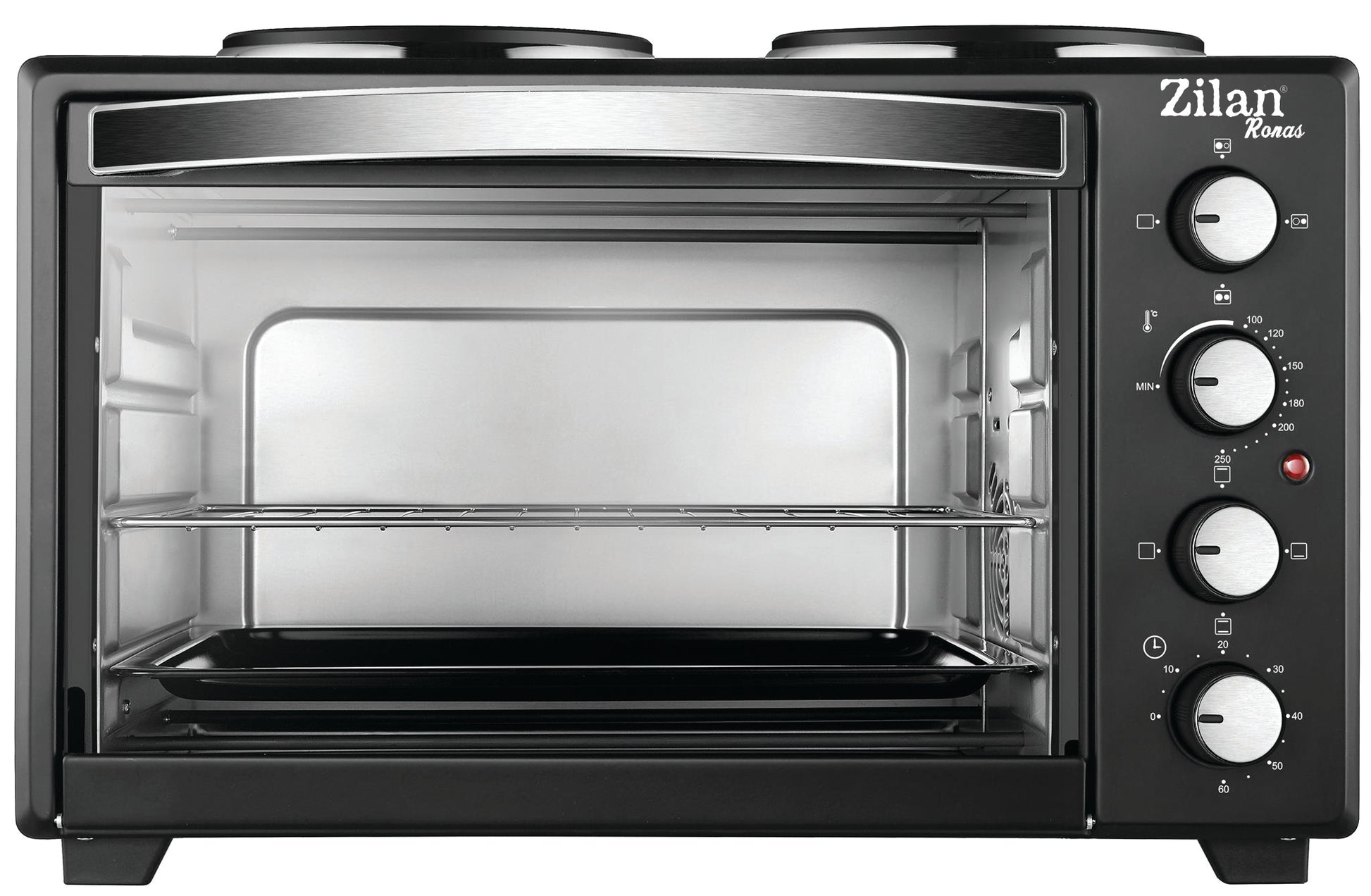 Cuptor electric cu plita Zilan ZLN-2928,RONAS, Negru capacitate mare 35 Litri, 1600W, Timer, Gratar, Tava inclusa,