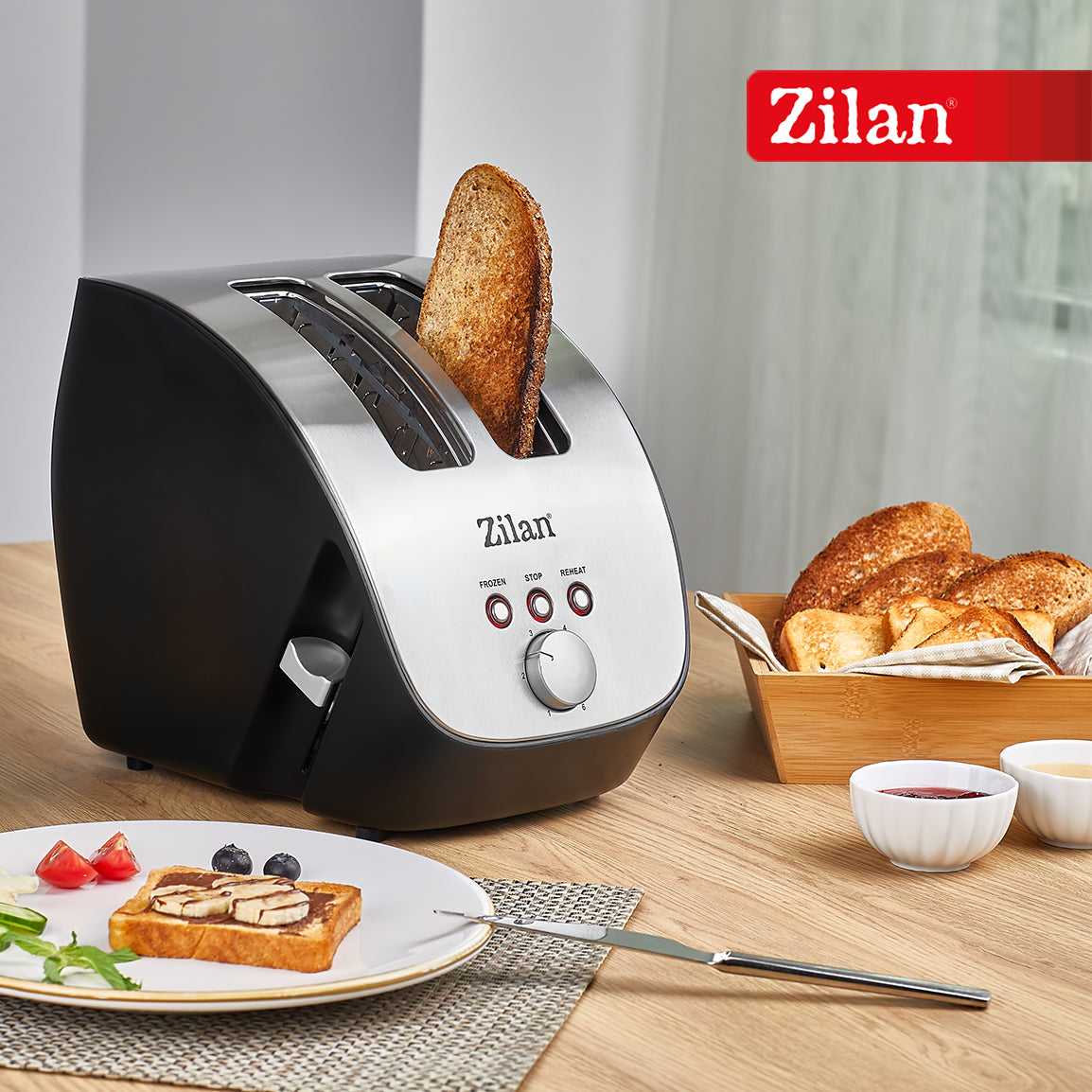 Prajitor de Paine ZILAN ZLN-2690,negru/inox 1000W, 6 nivele de rumenire