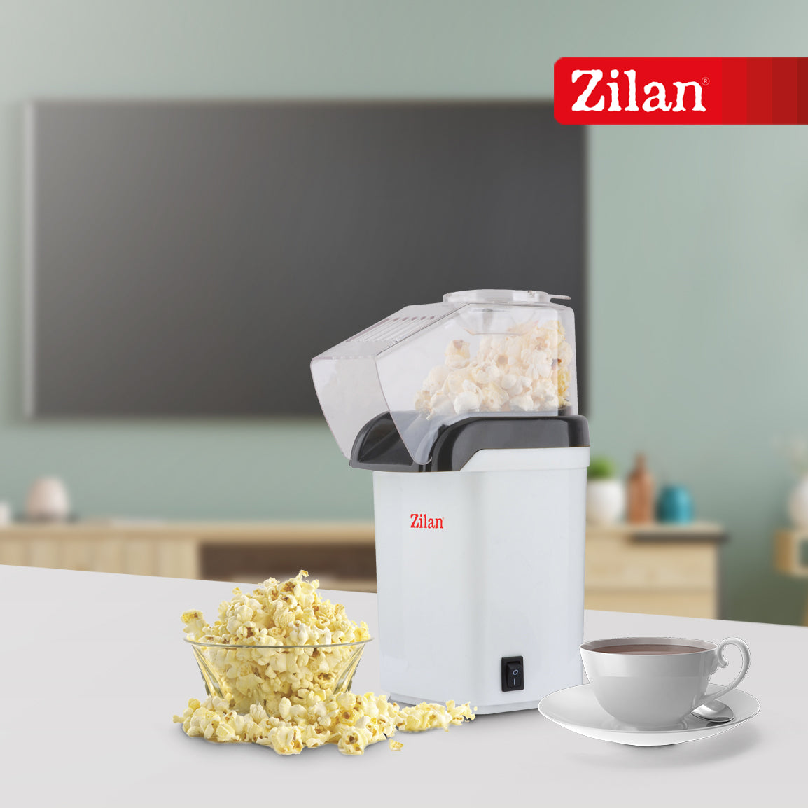 Aparat Pentru Popcorn Zilan ZLN-8044,Alb Putere 1200W, sistem cu jet de aer cald,