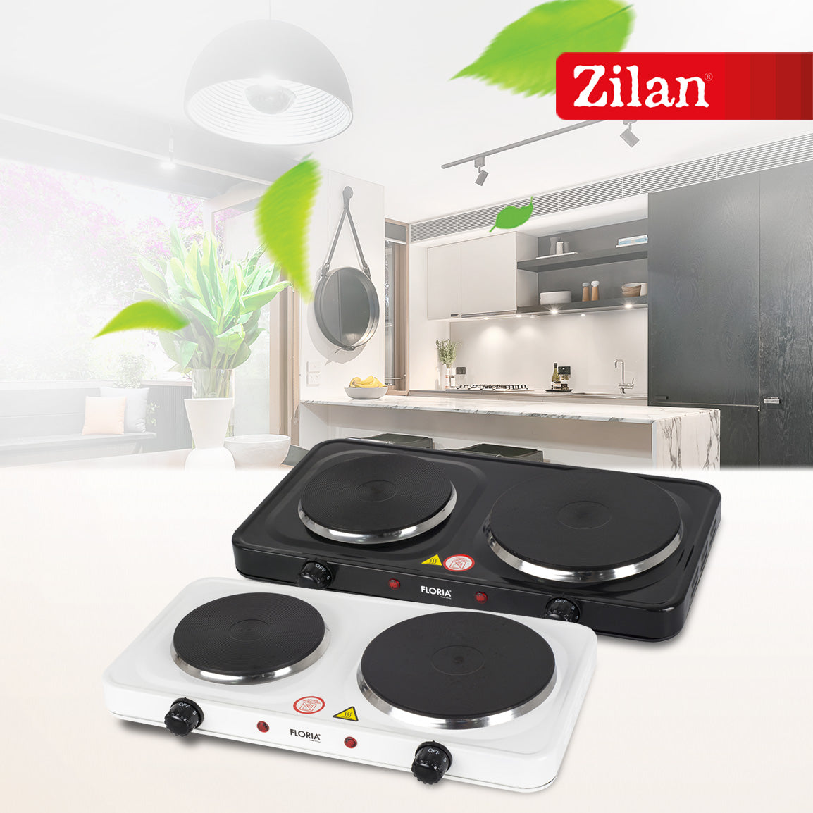 Plita electrica Floria ZLN-2844, 44 x 25 x 7 cm, NEGRU 2 ochiuri, termostat reglabil